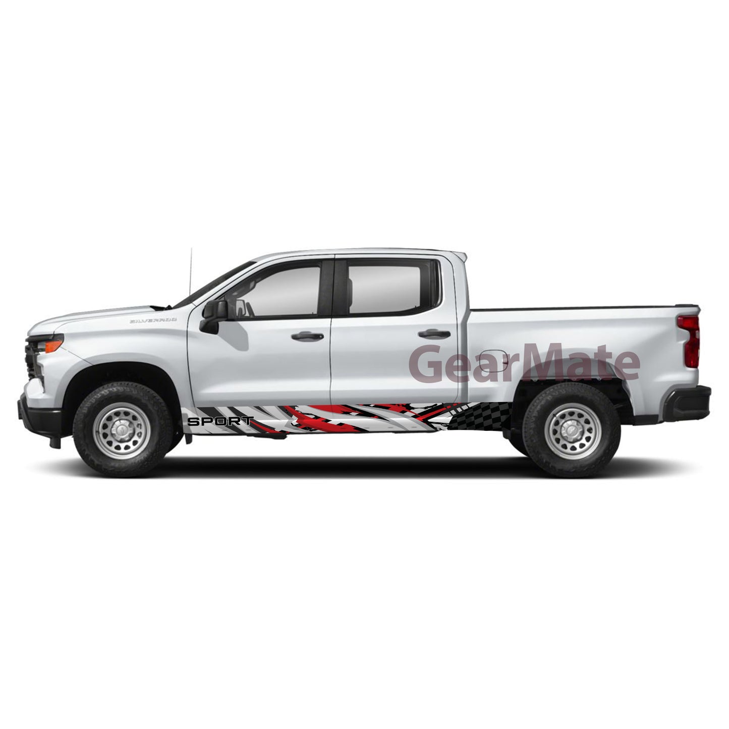 Sport White Red Rocker Panel Graphic Decal Kit (Left & Right Sides) - High Quality Vinyl for Trucks & SUVs