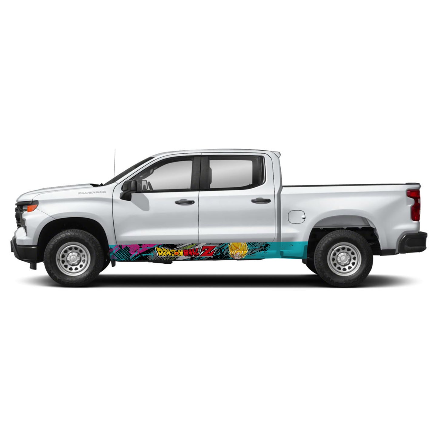 Speed Light Blue Dragon Ball Z Goku Rocker Panel Graphic Decal Kit (Left & Right Sides) - High Quality Vinyl for Trucks & SUVs