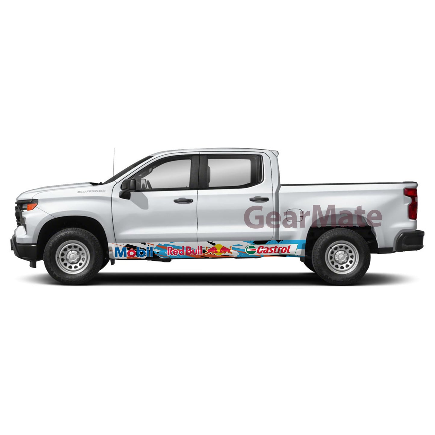 Racing Sky Blue Mobil Castrol Redbull Rocker Panel Graphic Decal Kit (Left & Right Sides) - High Quality Vinyl for Trucks & SUVs