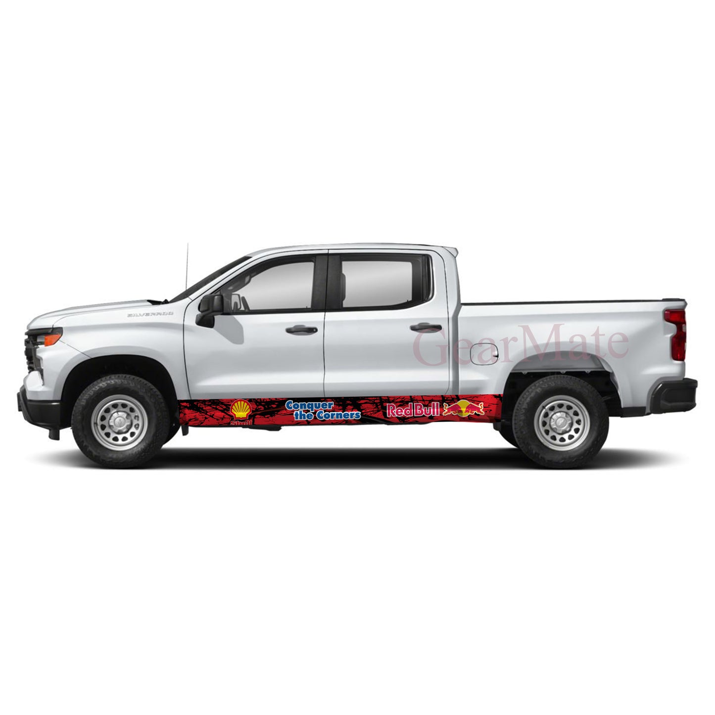 Conquer the Corners Red Bull Rocker Panel Graphic Decal Kit (Left & Right Sides) - High Quality Vinyl for Trucks & SUVs