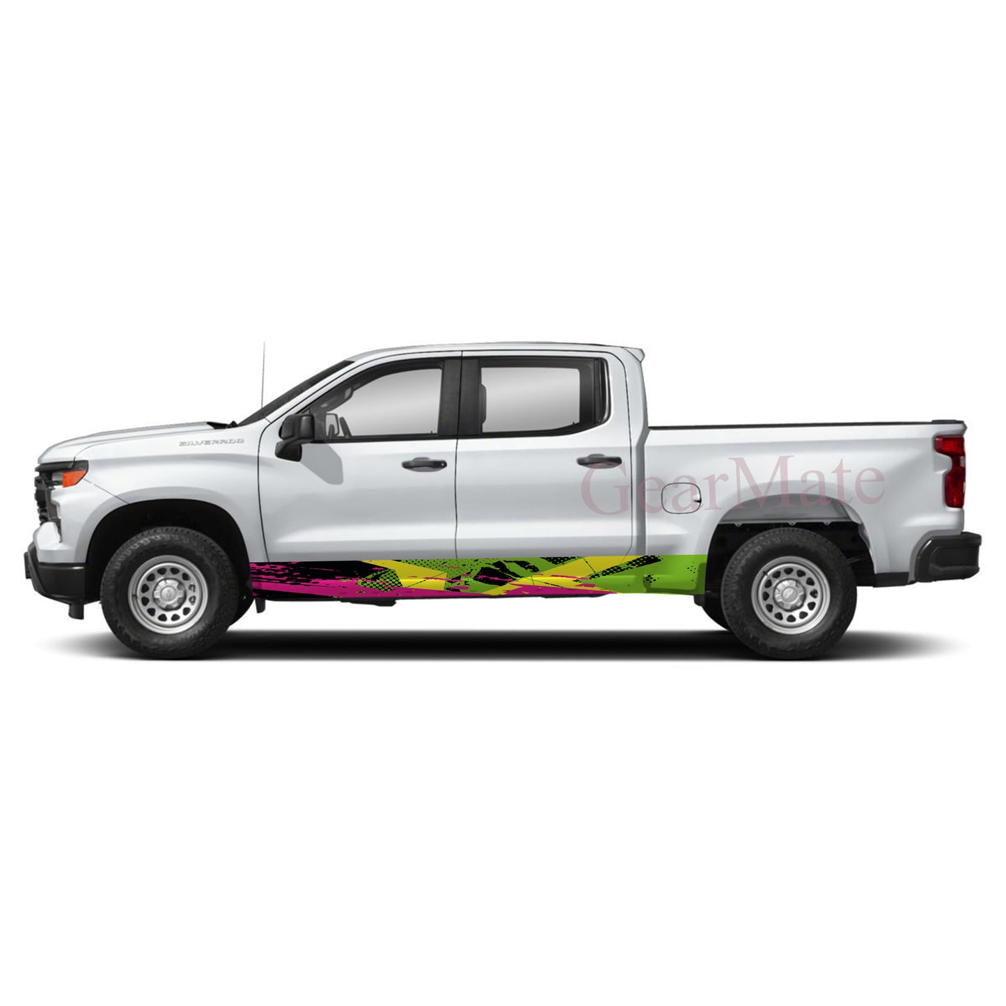 Racing Stripe Green Yellow Rocker Panel Graphic Decal Kit (Left & Right Sides) - High Quality Vinyl for Trucks & SUVs