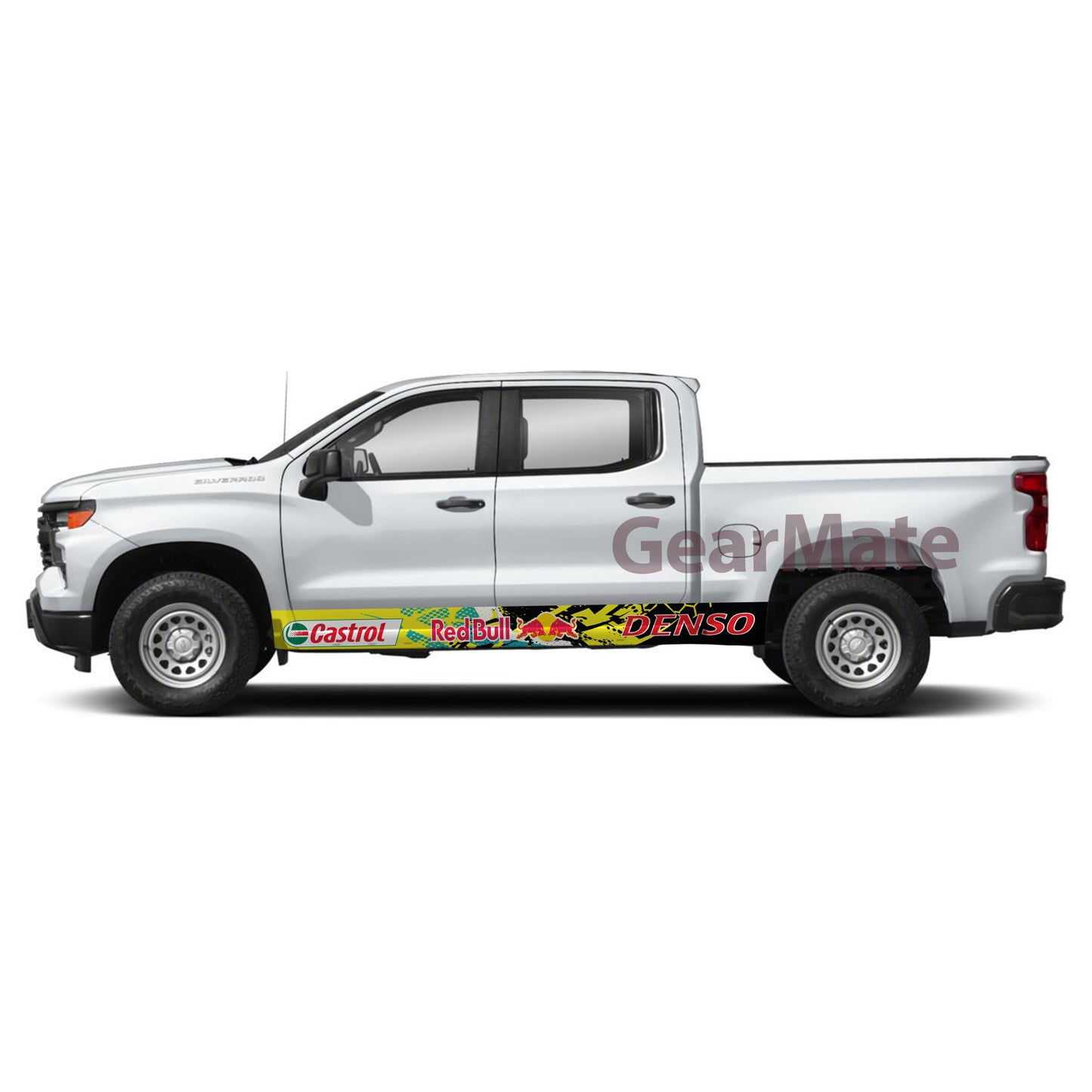 Racing Orange Yellow Denso Castrol Redbull Rocker Panel Graphic Decal Kit (Left & Right Sides) - High Quality Vinyl for Trucks & SUVs