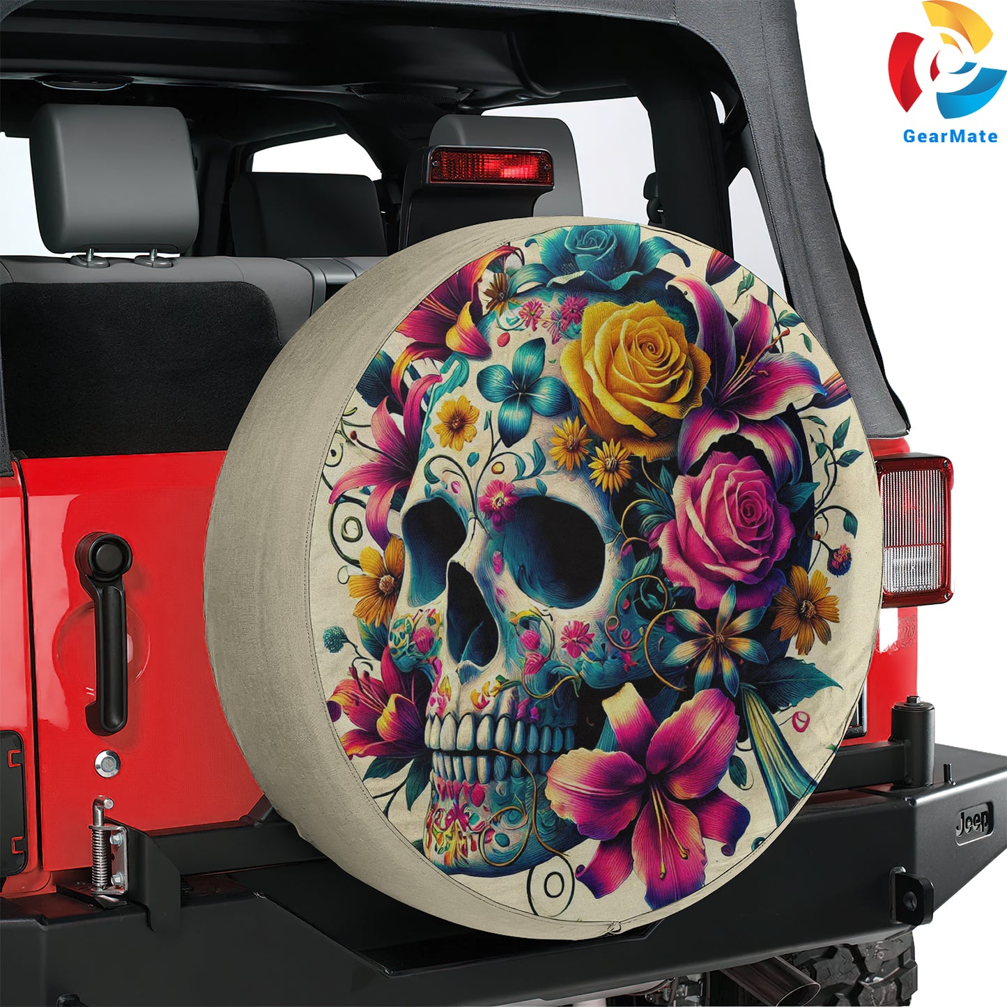 Floral Skull Spare Tire Cover – Premium Waterproof UV Resistant Protector