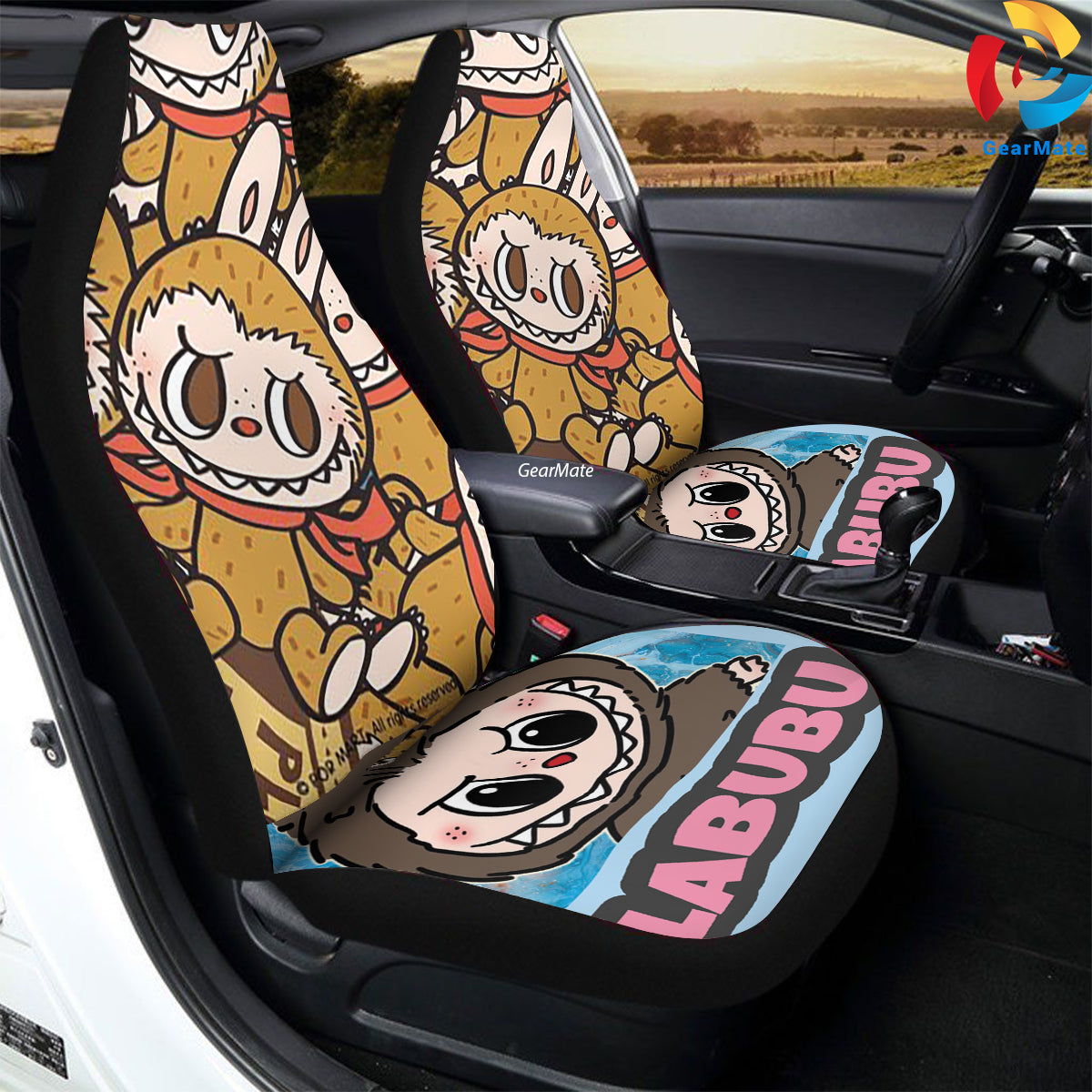 Brown Labubu Car Seat Covers – High Quality Graphic and Polar Fleece Protector Set