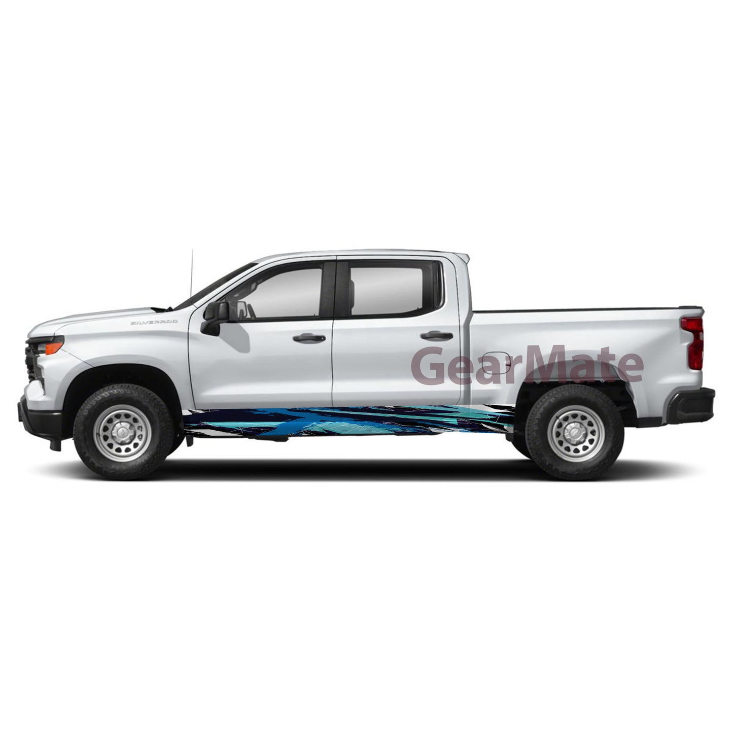 Racing Light Blue Rocker Panel Graphic Decal Kit (Left & Right Sides) - High Quality Vinyl for Trucks & SUVs