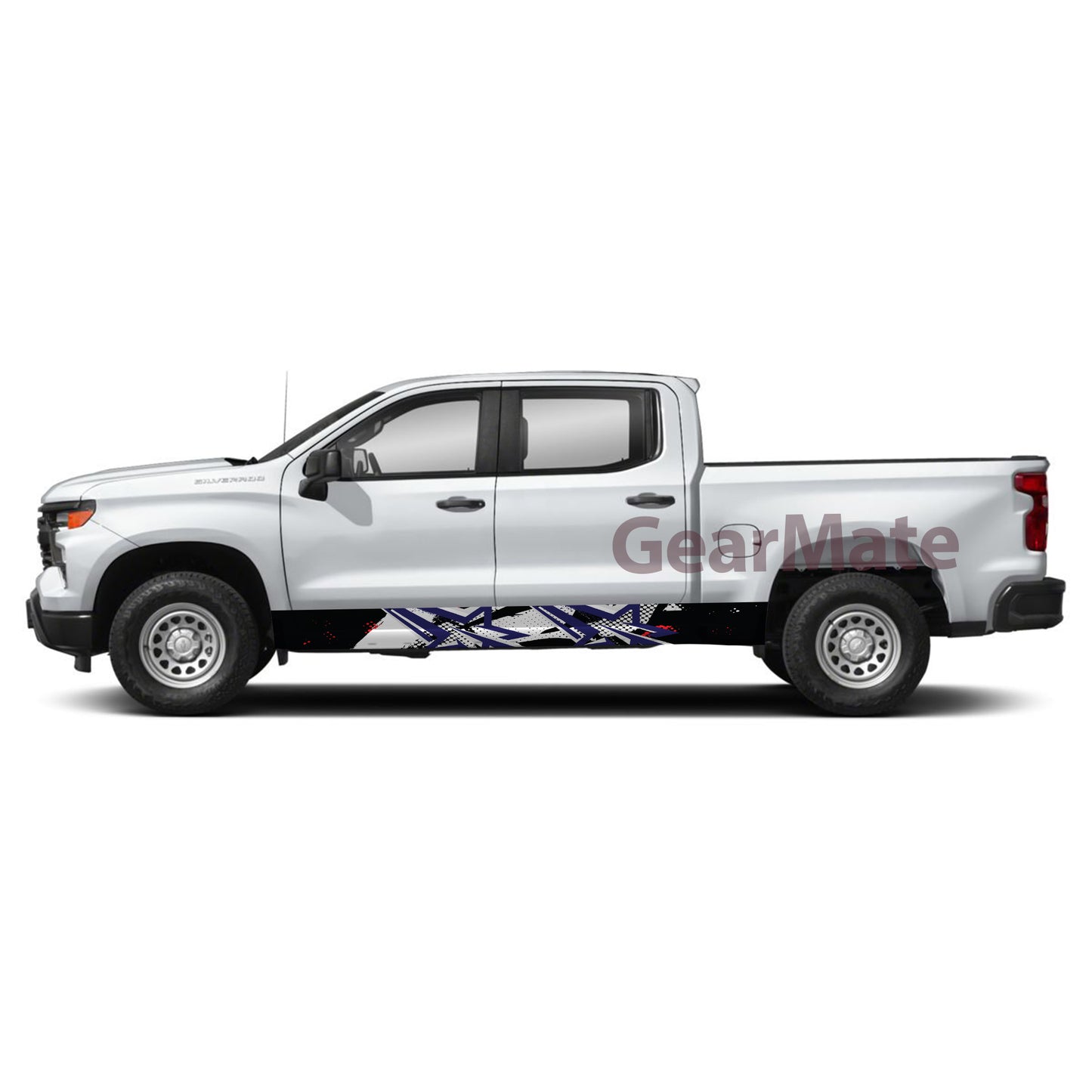 Racing Star White Rocker Panel Graphic Decal Kit (Left & Right Sides) - High Quality Vinyl for Trucks & SUVs