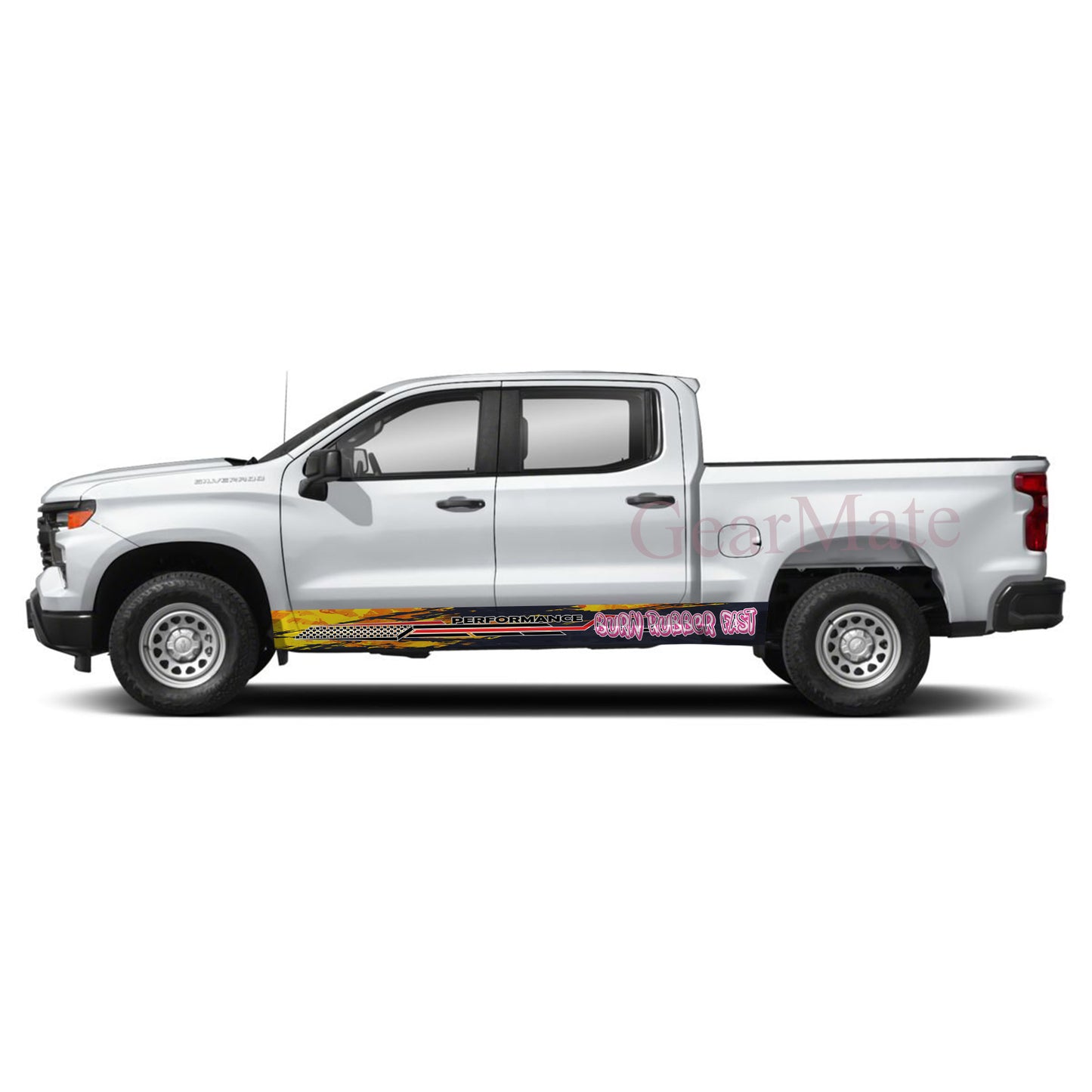 Burn Rubber Fast Rocker Panel Graphic Decal Kit (Left & Right Sides) - High Quality Vinyl for Trucks & SUVs