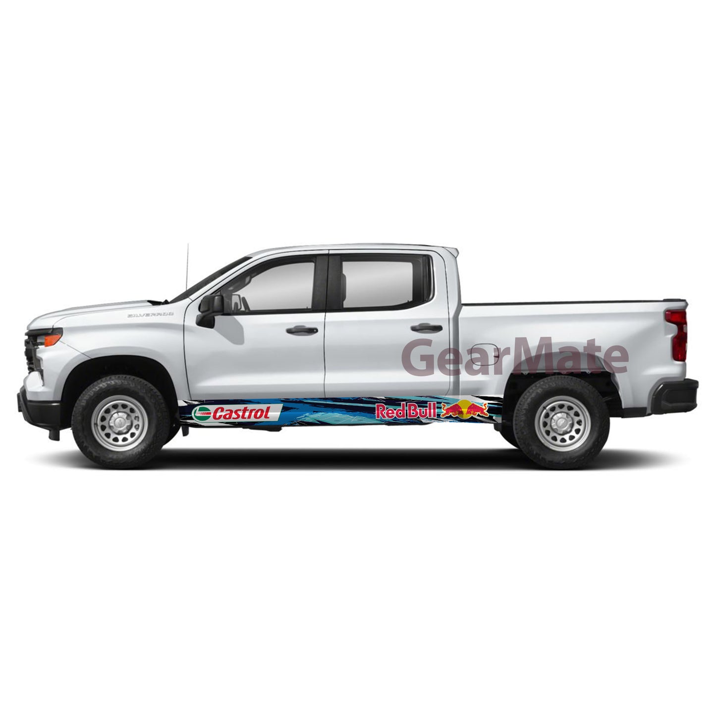 Racing Light Blue Castrol Redbull Rocker Panel Graphic Decal Kit (Left & Right Sides) - High Quality Vinyl for Trucks & SUVs
