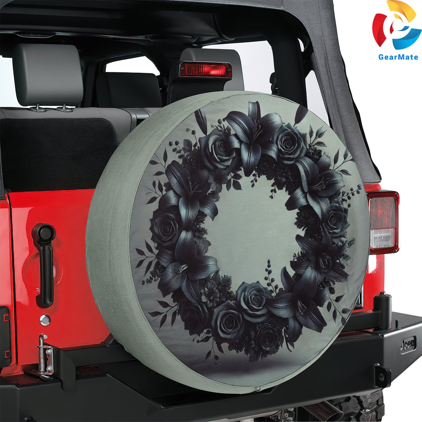 Wreath Of Black Flower Spare Tire Cover – Premium Waterproof UV Resistant Protector