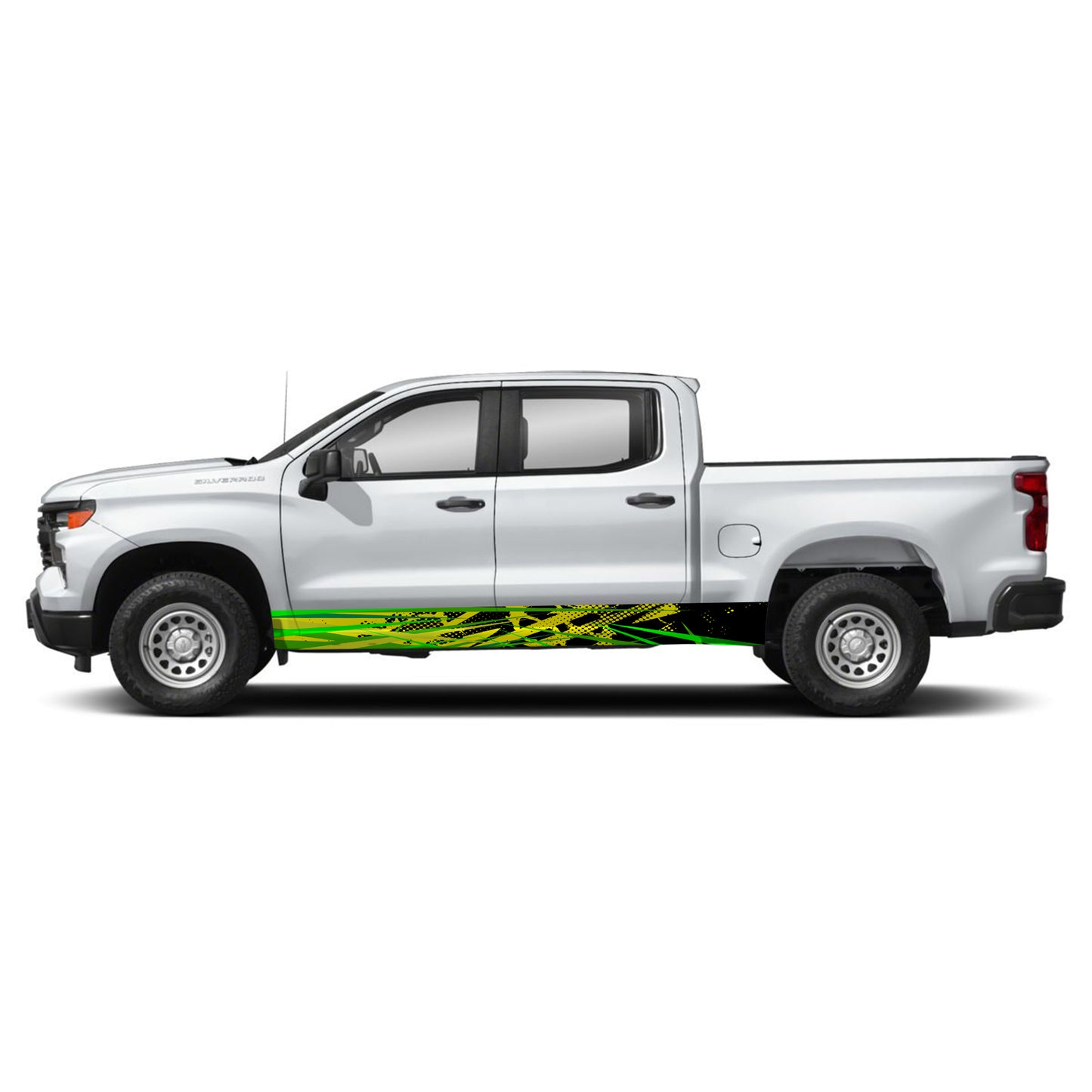 Green Yellow Stripes Rocker Panel Graphic Decal Kit (Left & Right Sides) - High Quality Vinyl for Trucks & SUVs