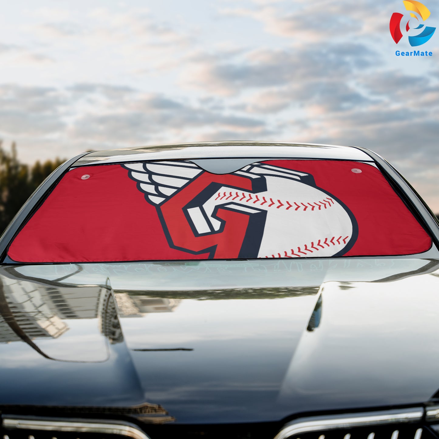 Cleveland Guardians MLB Baseball Red Background Reflective Car Sunshade – Premium Heat & UV Protection, Universal Fit