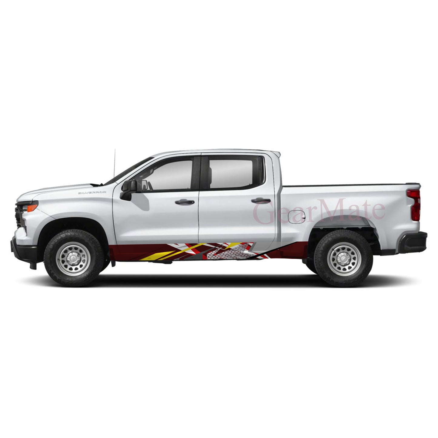 Racing Red Brown Yellow Rocker Panel Graphic Decal Kit (Left & Right Sides) - High Quality Vinyl for Trucks & SUVs