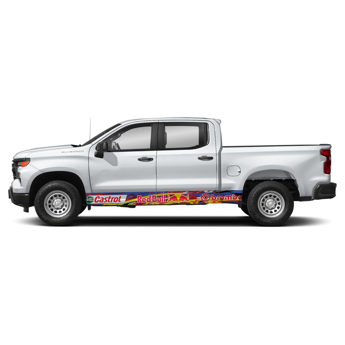 Sport Fire Blue Brembo Castrol Redbull Rocker Panel Graphic Decal Kit (Left & Right Sides) - High Quality Vinyl for Trucks & SUVs