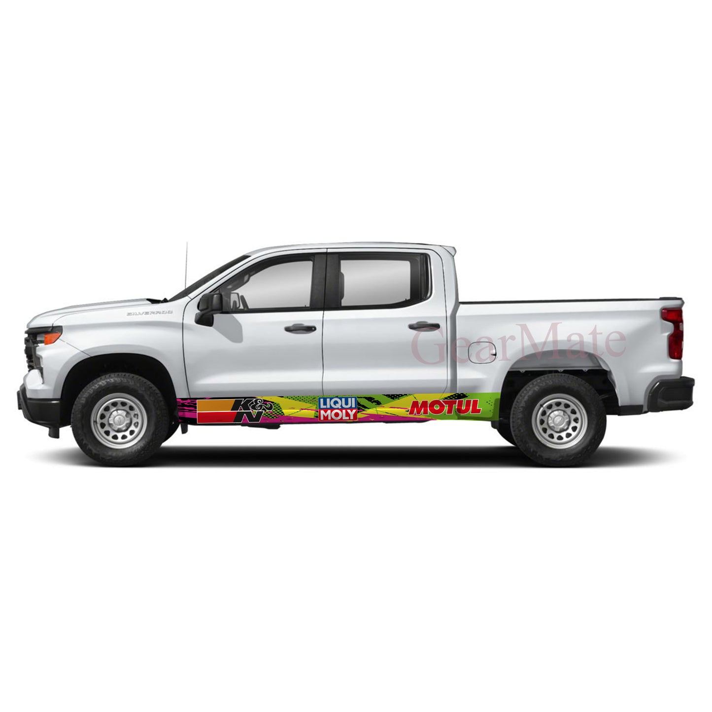 Racing Stripe Pink Green Liqui Moly Rocker Panel Graphic Decal Kit (Left & Right Sides) - High Quality Vinyl for Trucks & SUVs