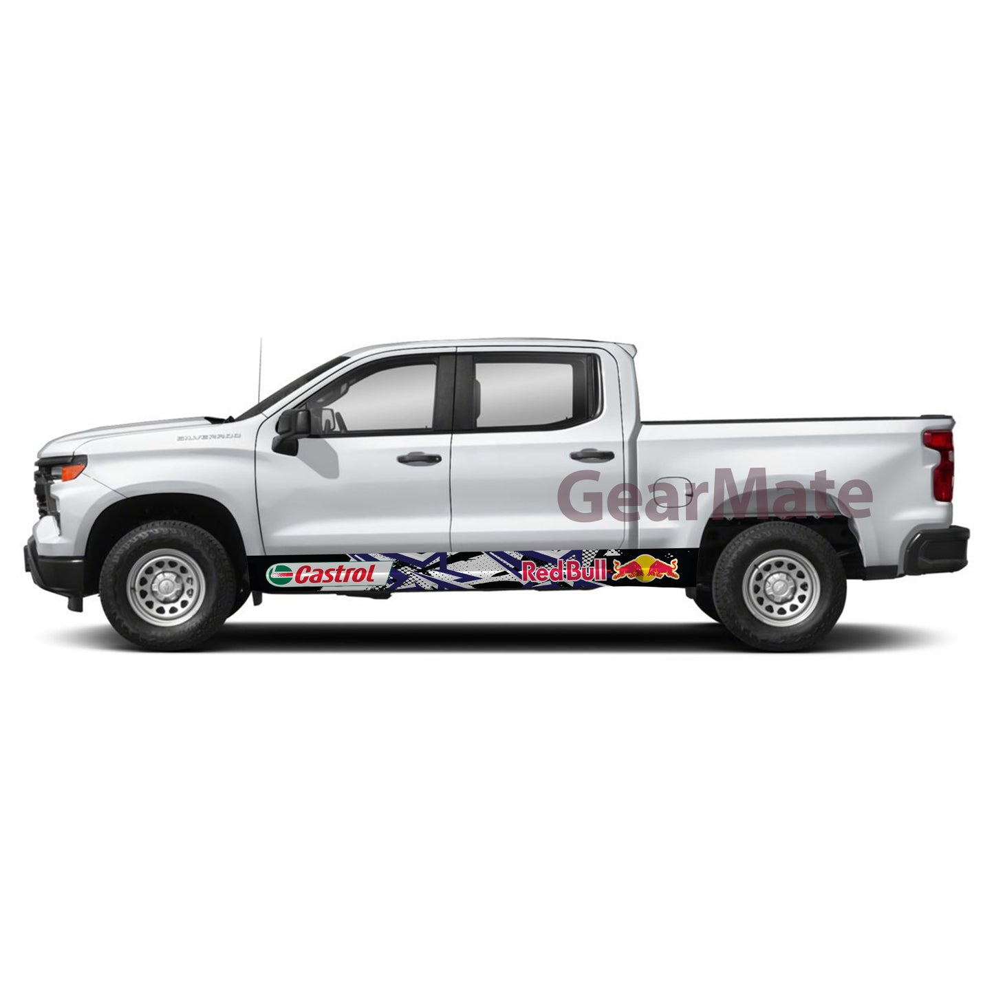 Racing Star White Castrol Redbull Rocker Panel Graphic Decal Kit (Left & Right Sides) - High Quality Vinyl for Trucks & SUVs
