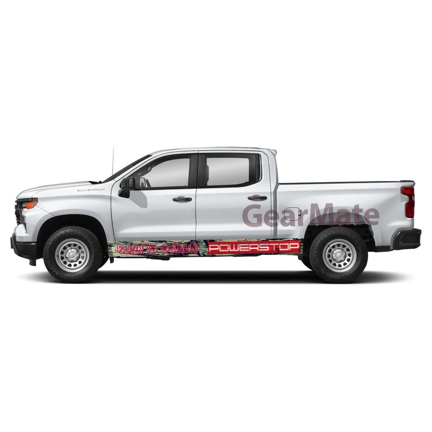 Build To Outrun Powerstop Rocker Panel Graphic Decal Kit (Left & Right Sides) - High Quality Vinyl for Trucks & SUVs