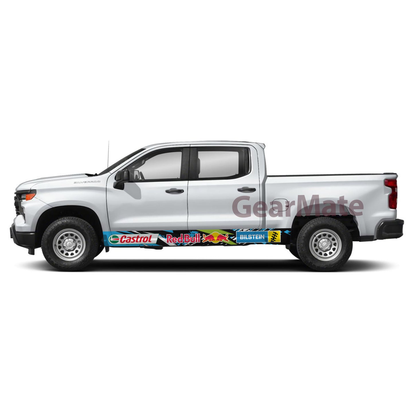 Sport Stripe Racing BG Bilstein Castrol Redbull Rocker Panel Graphic Decal Kit (Left & Right Sides) - High Quality Vinyl for Trucks & SUVs