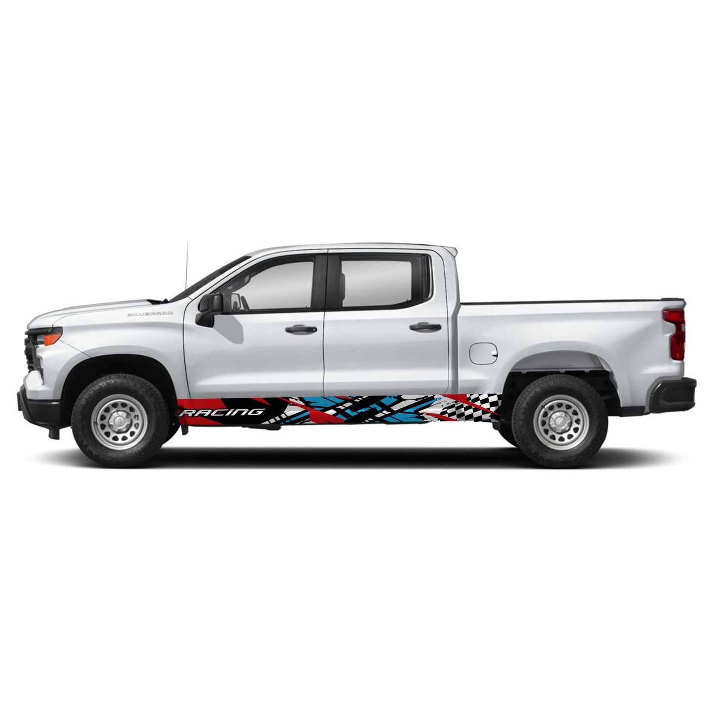 Racing Red Blue Rocker Panel Graphic Decal Kit (Left & Right Sides) - High Quality Vinyl for Trucks & SUVs