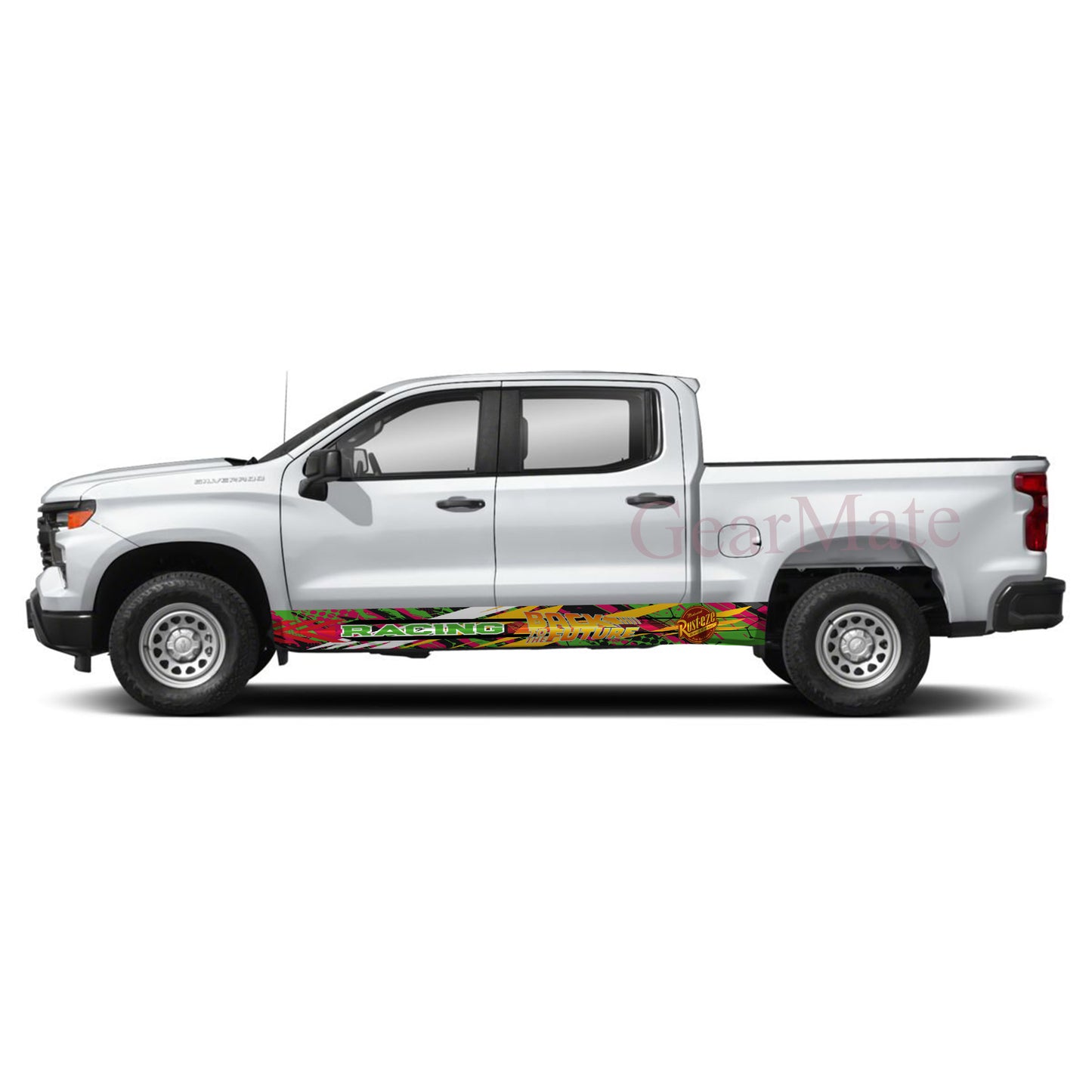 Racing Grunge Green Back To The Future Rocker Panel Graphic Decal Kit (Left & Right Sides) - High Quality Vinyl for Trucks & SUVs
