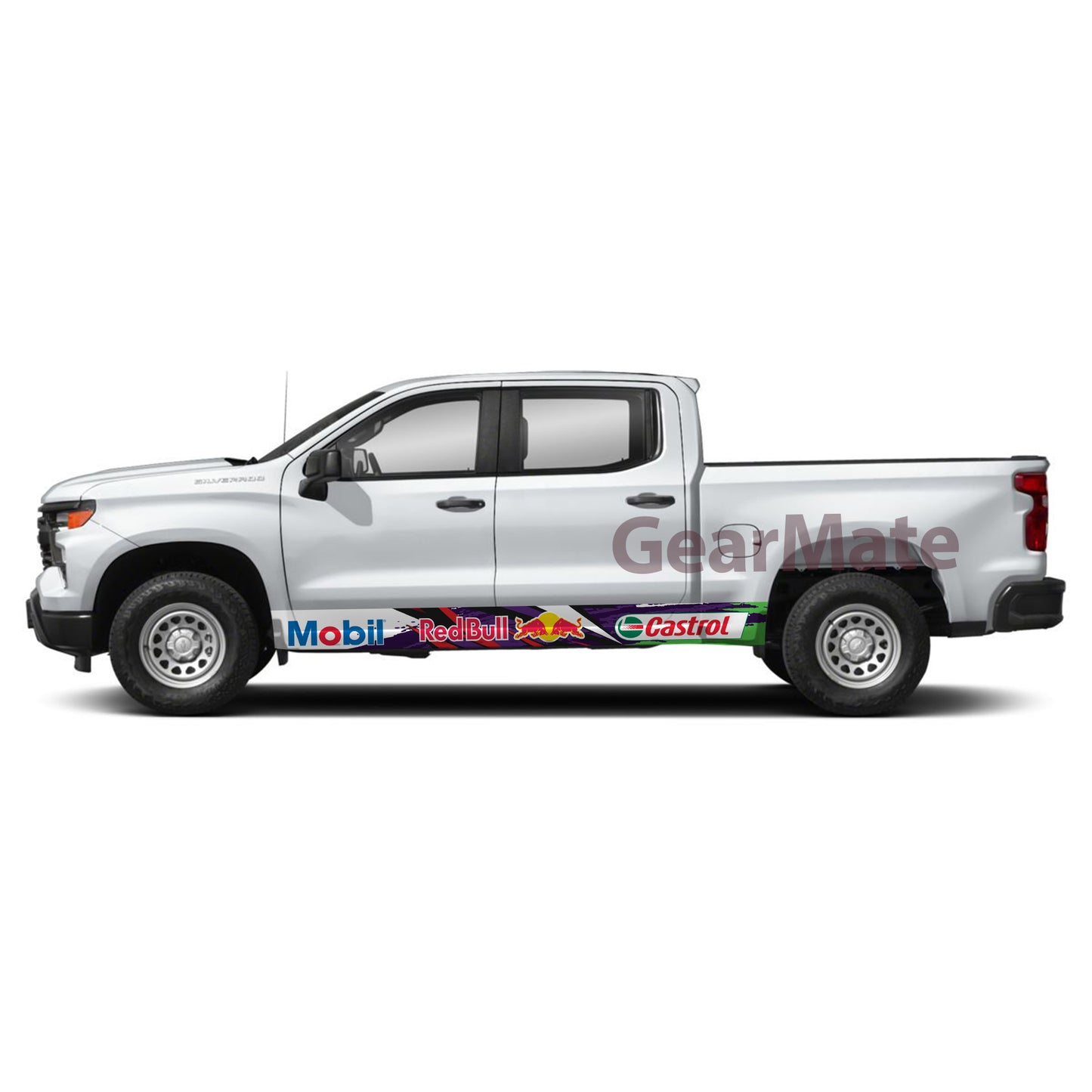 Racing Paint Purple Green Mobil Castrol Redbull Rocker Panel Graphic Decal Kit (Left & Right Sides) - High Quality Vinyl for Trucks & SUVs