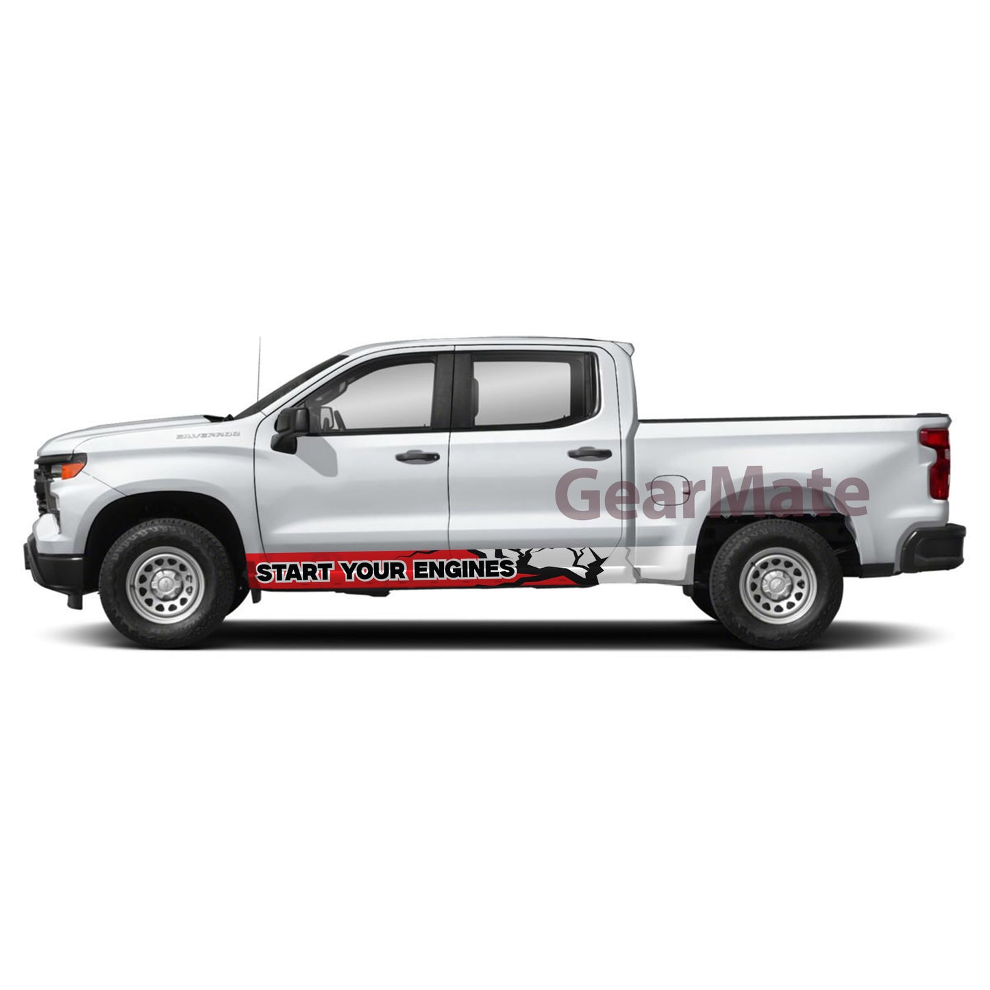 Sport Red Start Your Engine Rocker Panel Graphic Decal Kit (Left & Right Sides) - High Quality Vinyl for Trucks & SUVs