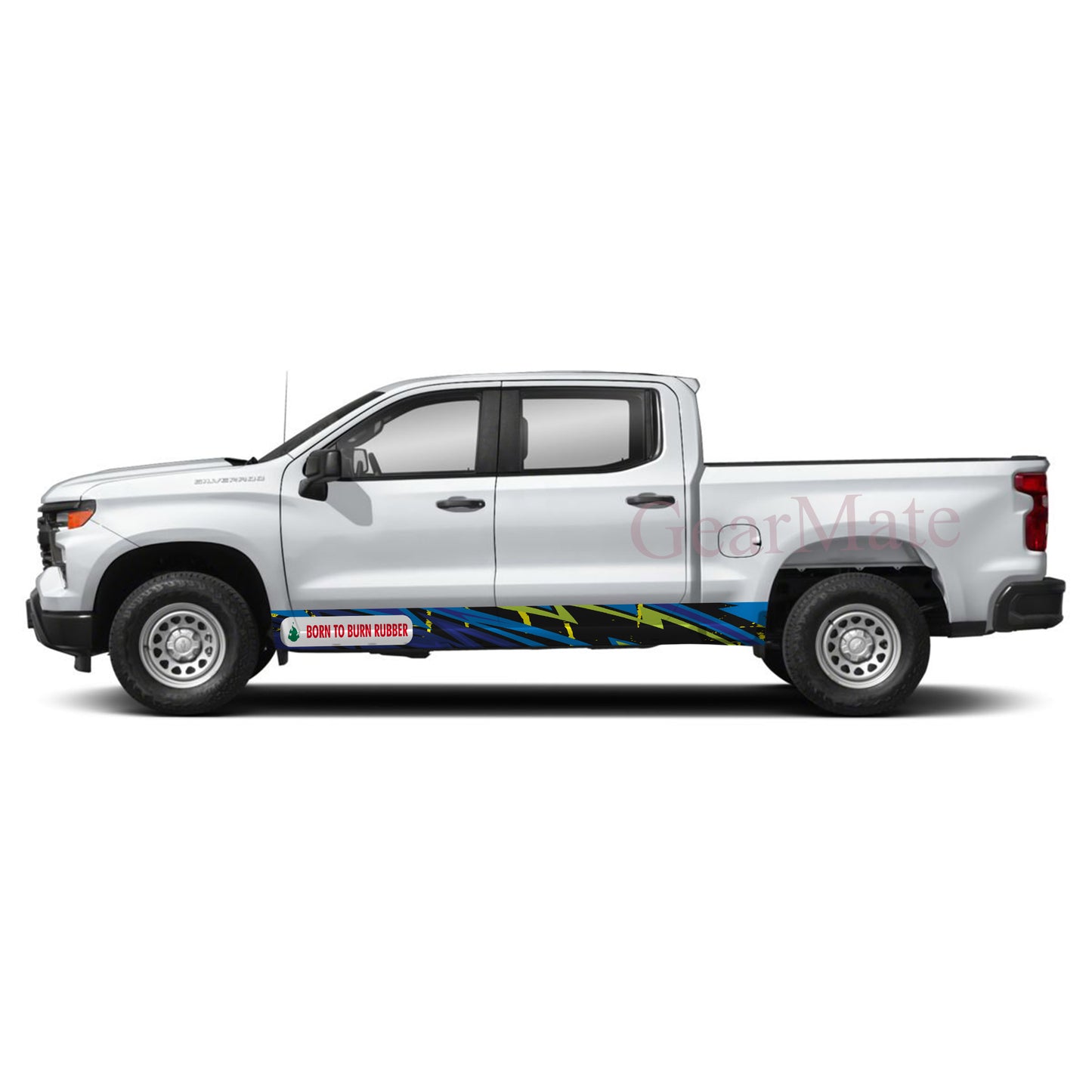 Born To Burn Rubber Rocker Panel Graphic Decal Kit (Left & Right Sides) - High Quality Vinyl for Trucks & SUVs