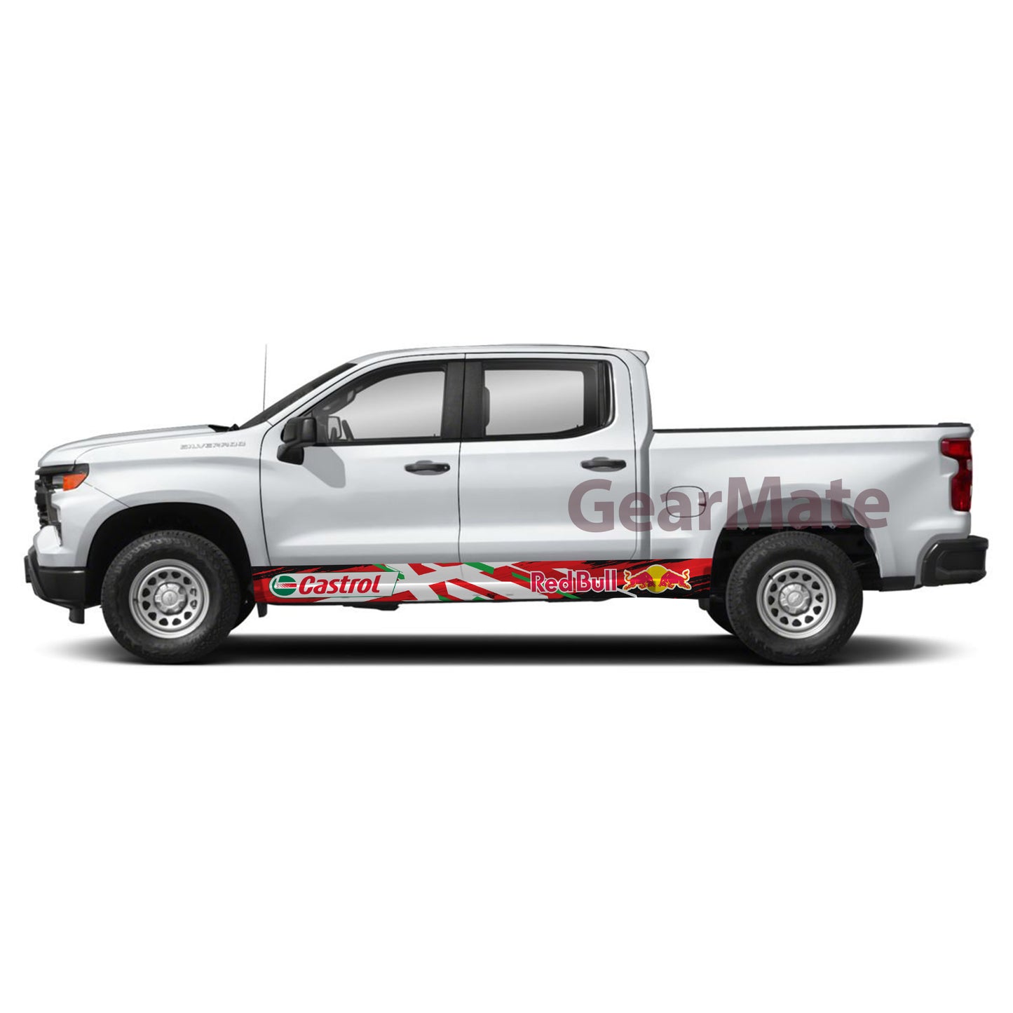 Racing White Green Red Castrol Redbull Rocker Panel Graphic Decal Kit (Left & Right Sides) - High Quality Vinyl for Trucks & SUVs