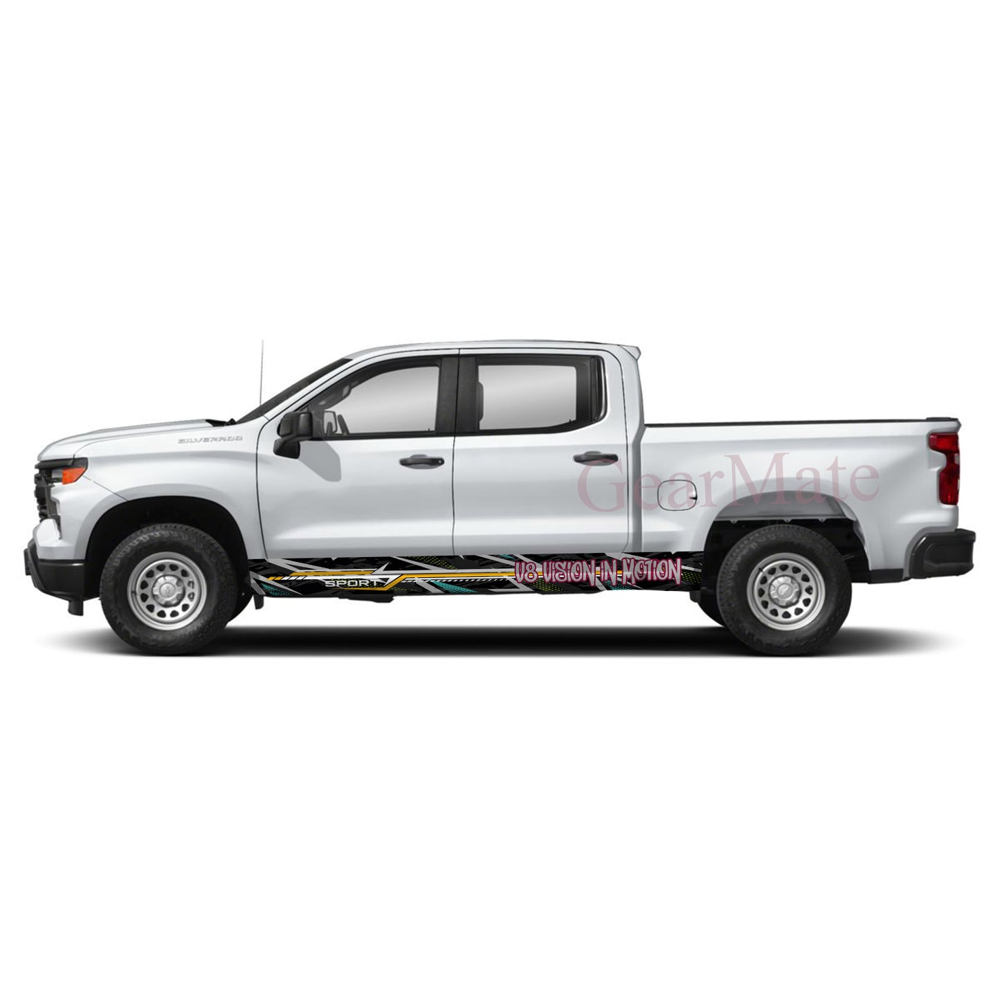 V8 Vision in Motion Rocker Panel Graphic Decal Kit (Left & Right Sides) - High Quality Vinyl for Trucks & SUVs