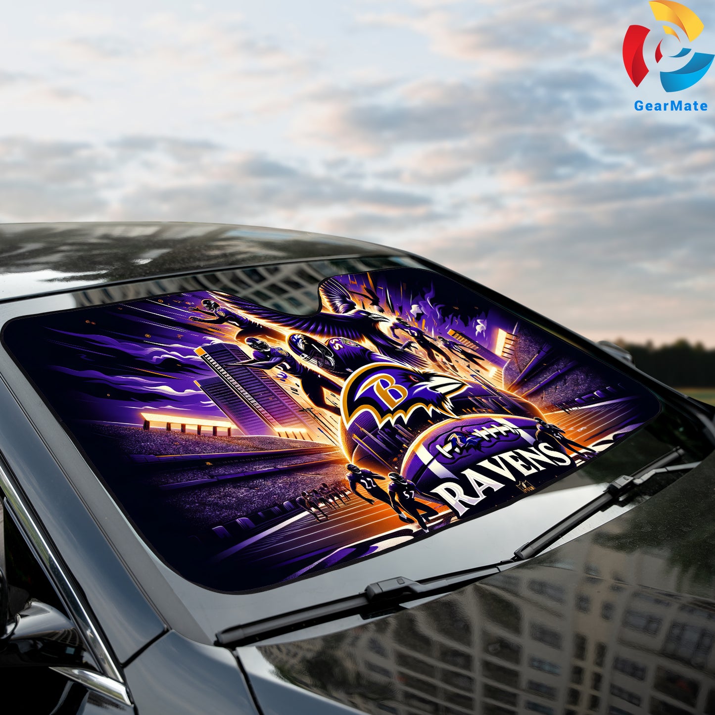 Baltimore Ravens NFL Team AI Reflective Car Sunshade – Premium Heat & UV Protection, Universal Fit