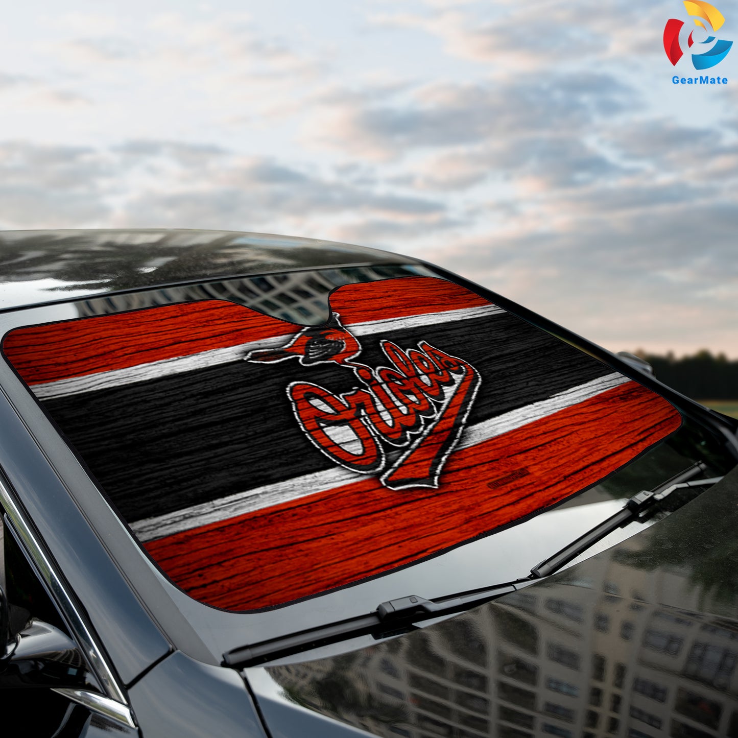 Baltimore Orioles Wooden texture Reflective Car Sunshade – Premium Heat & UV Protection, Universal Fit