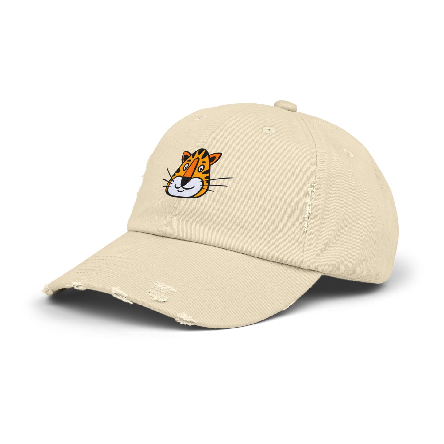 Tiger Face Vintage Distressed Dad Hat Unisex Adjustable Cotton Twill Baseball Cap for Casual Everyday Wear