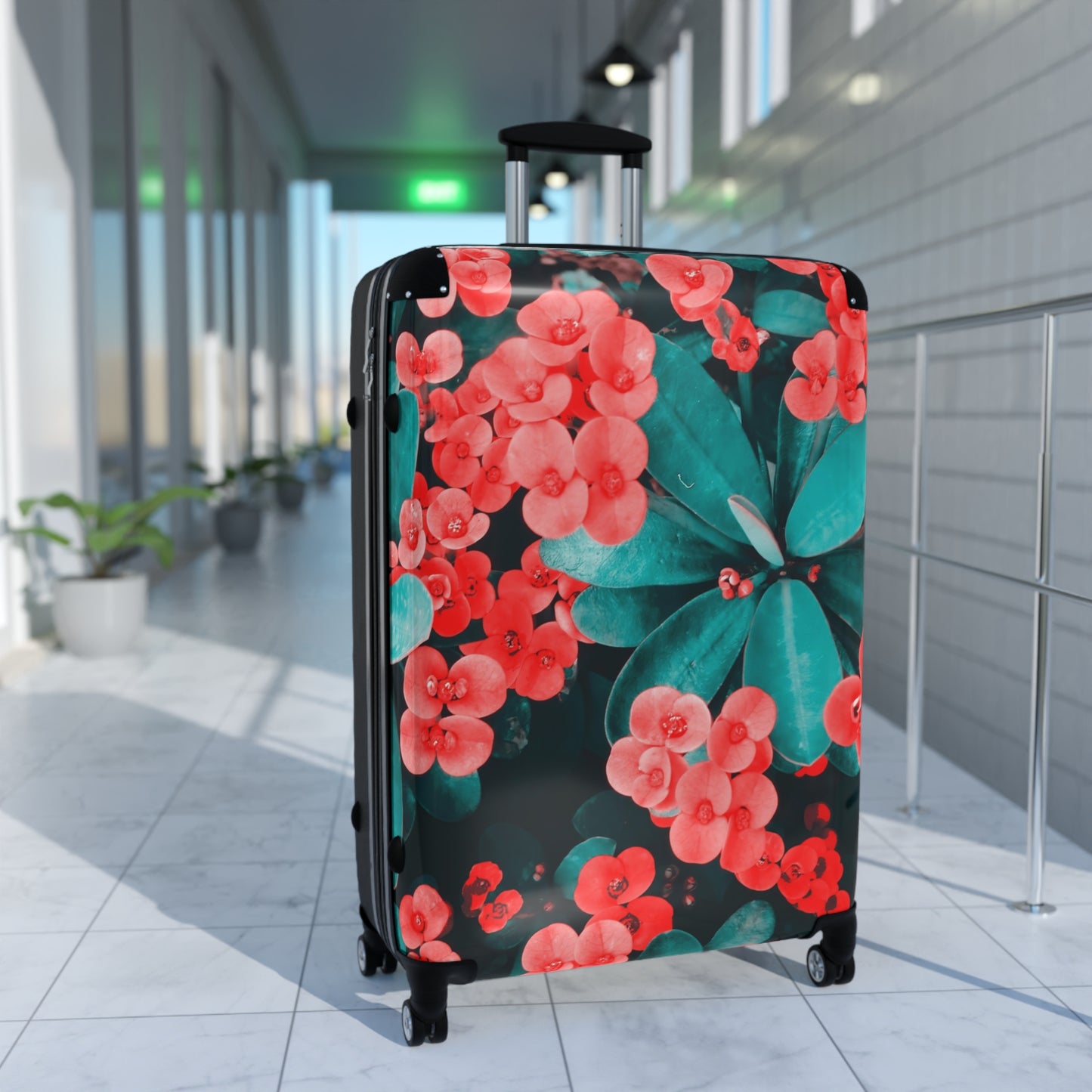 Nature Flowers Floral Green and Red Art Carry-On Suitcase - Stylish Luggage for Travelers