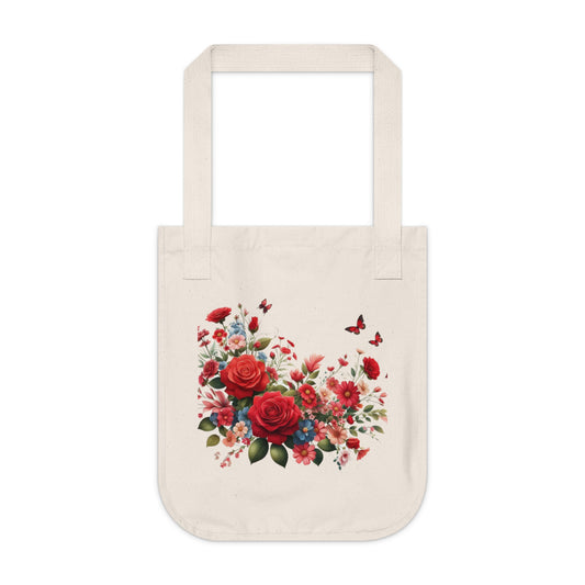 Flowers Red Rose Floral Organic Canvas Tote Bag - Eco-Friendly Carryall for Everyday Use