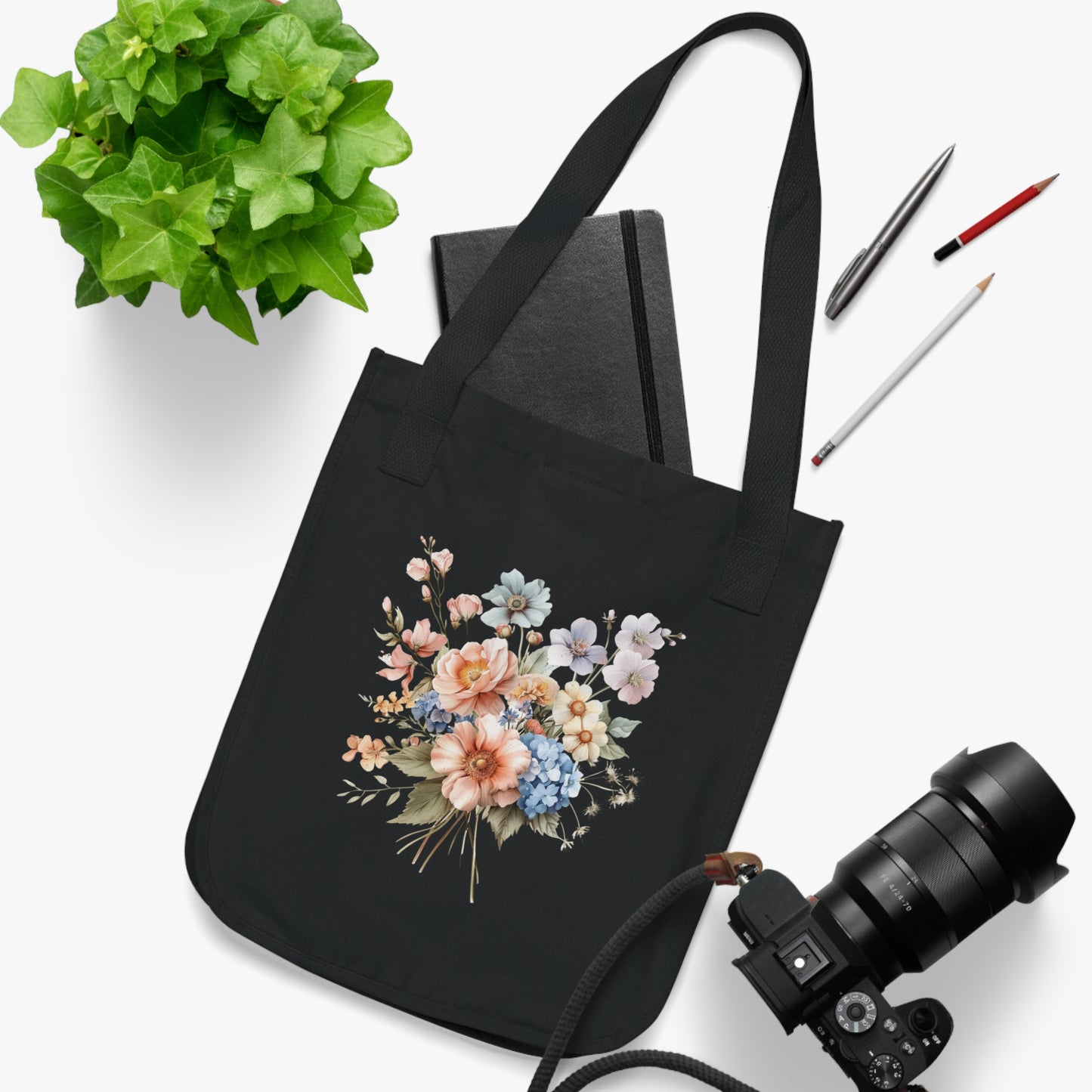 Flowers Pastel Floral Organic Canvas Tote Bag - Eco-Friendly Carryall for Everyday Use