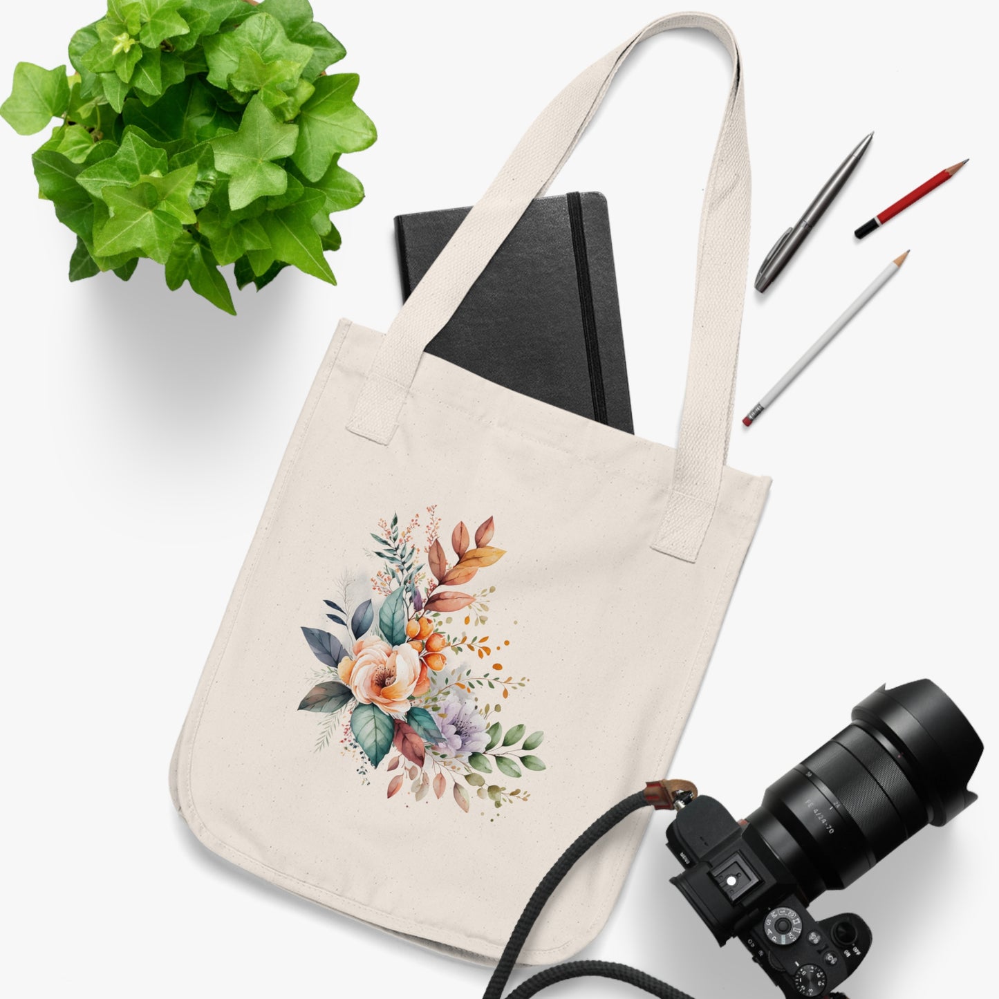 Flowers Watercolor Floral Organic Canvas Tote Bag - Eco-Friendly Carryall for Everyday Use