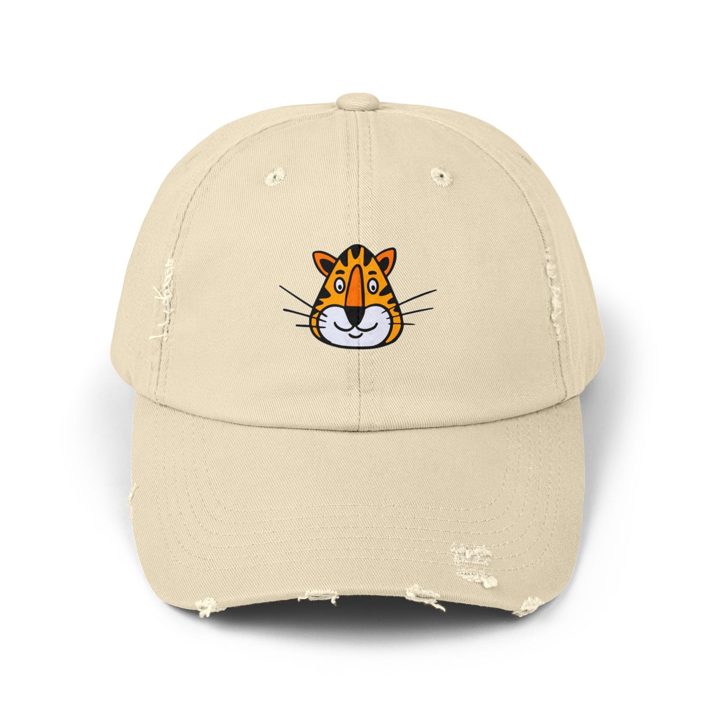 Tiger Face Vintage Distressed Dad Hat Unisex Adjustable Cotton Twill Baseball Cap for Casual Everyday Wear