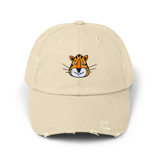 Tiger Face Vintage Distressed Dad Hat Unisex Adjustable Cotton Twill Baseball Cap for Casual Everyday Wear