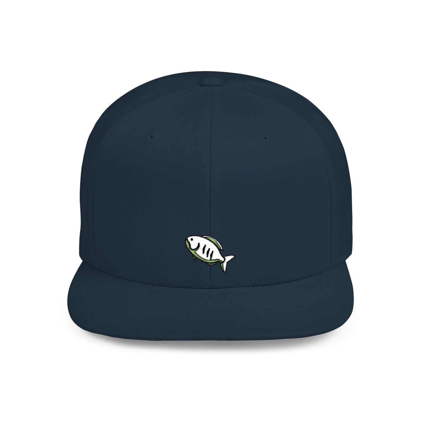 Icons Embroidered White Fish Flat Bill Snapback – Lightweight, Custom Fit, Premium Quality