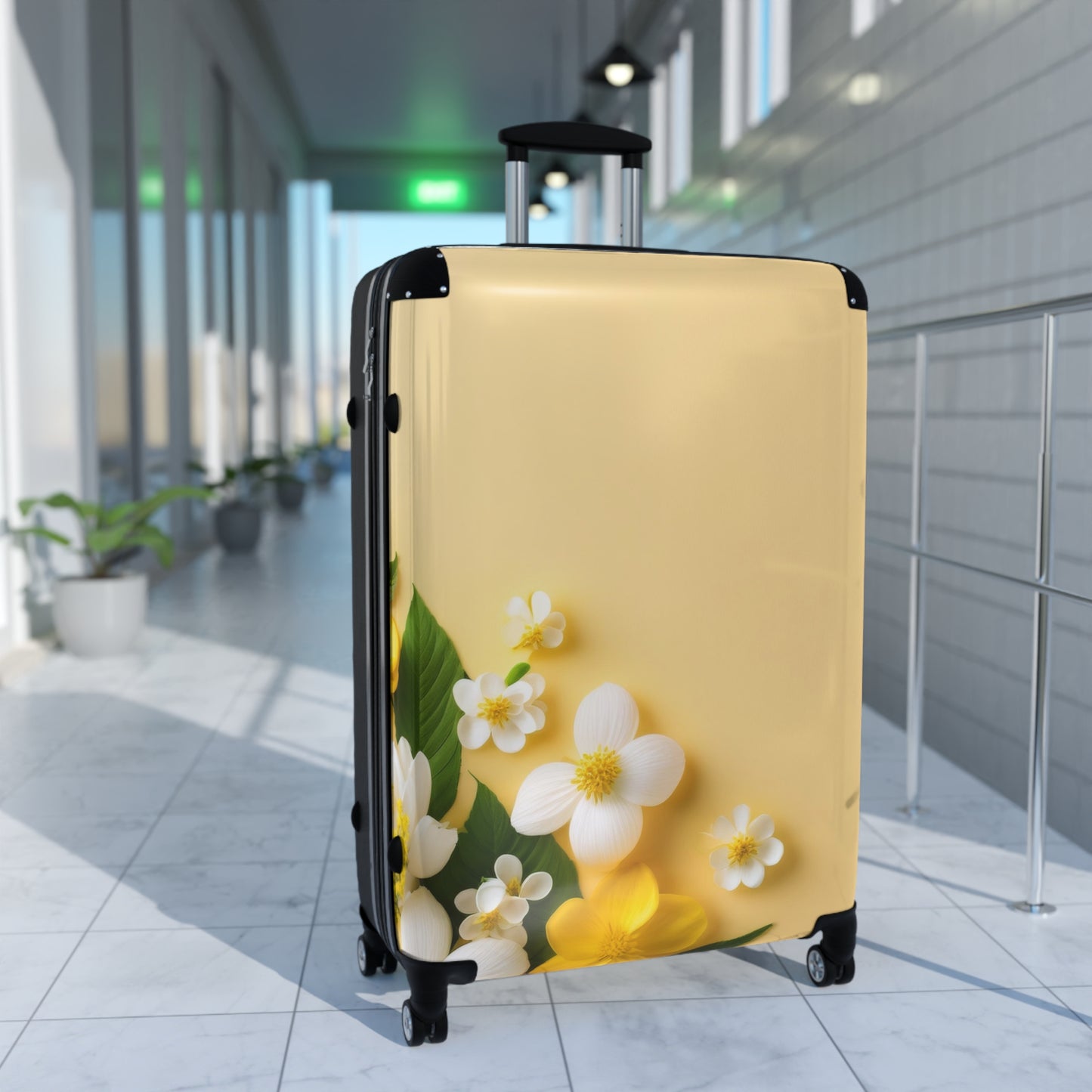 Nature Flowers Floral White and Yellow Carry-On Suitcase - Stylish Luggage for Travelers