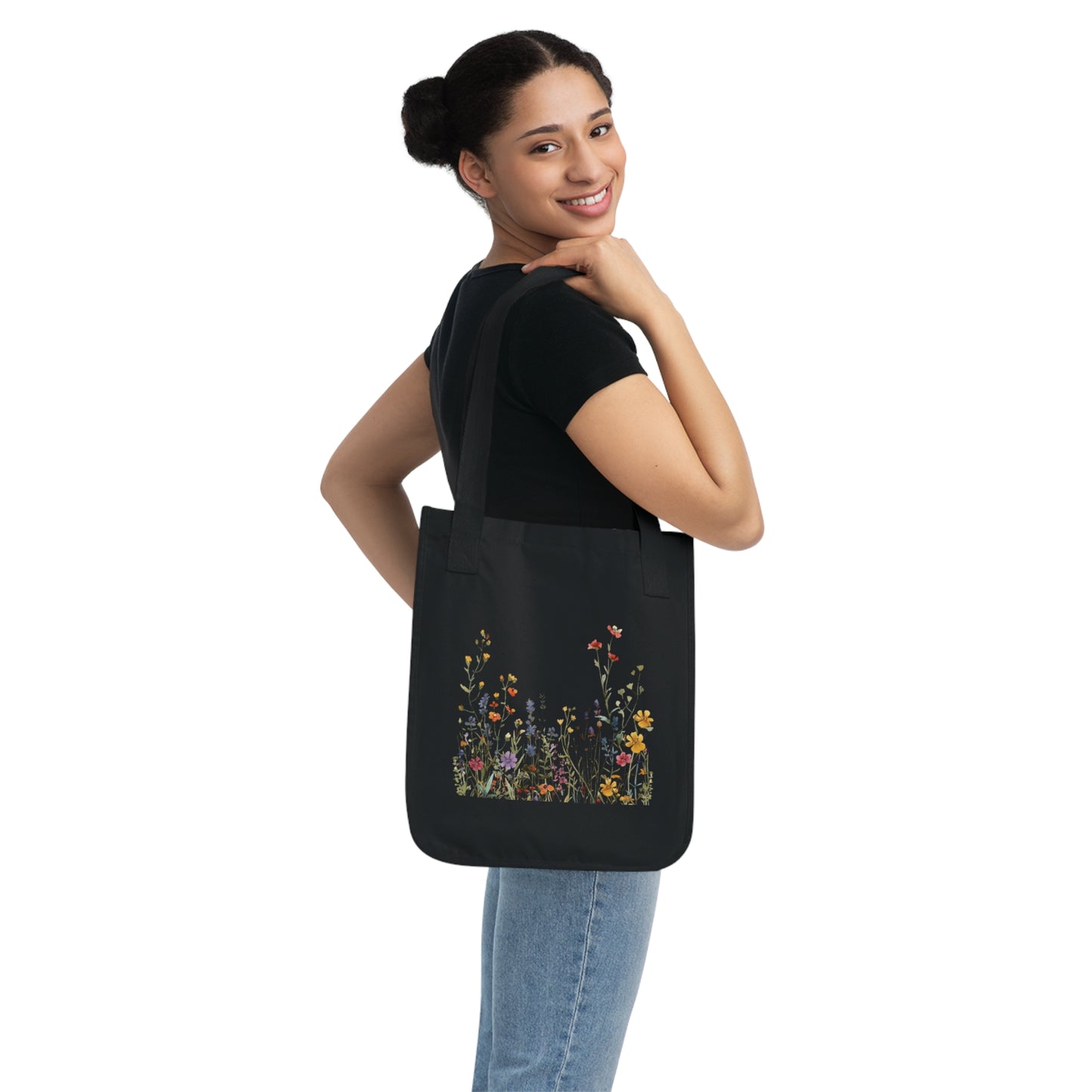 Flowers Background Floral Organic Canvas Tote Bag – Eco-Friendly Shopping & Beach Accessory