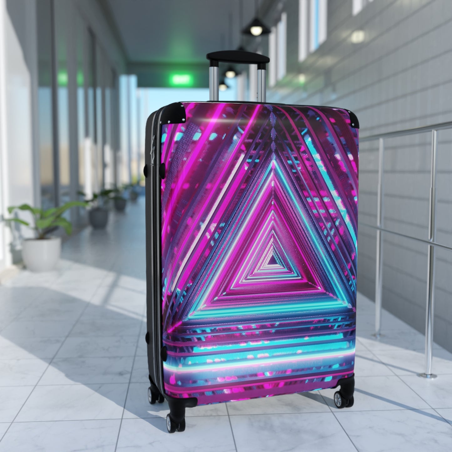 Abstract Neon Triangle Carry-On Suitcase - Stylish Luggage for Travelers