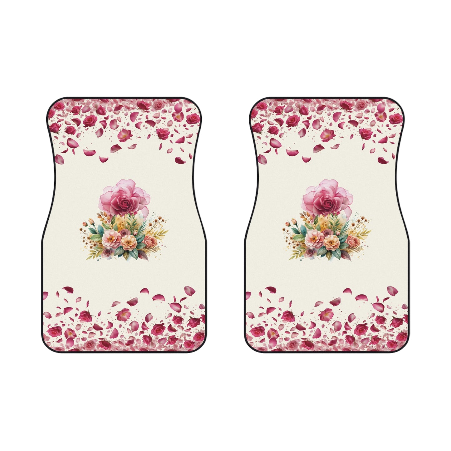 Flowers Pink Rose Watercolor Car Floor Mats – 2-Piece Front Set, Durable & Stylish, Universal Fit