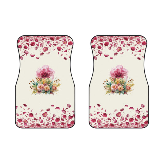 Flowers Pink Rose Watercolor Car Floor Mats – 2-Piece Front Set, Durable & Stylish, Universal Fit