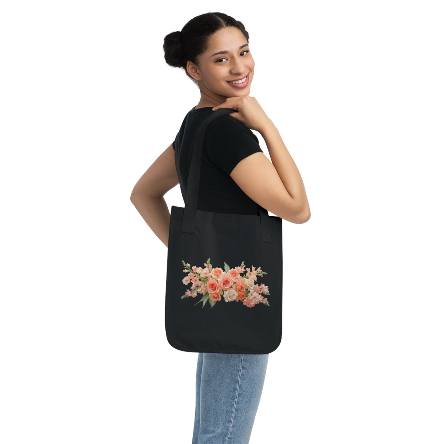 Flowers Peach Rose Floral Organic Canvas Tote Bag - Eco-Friendly Carryall for Everyday Use