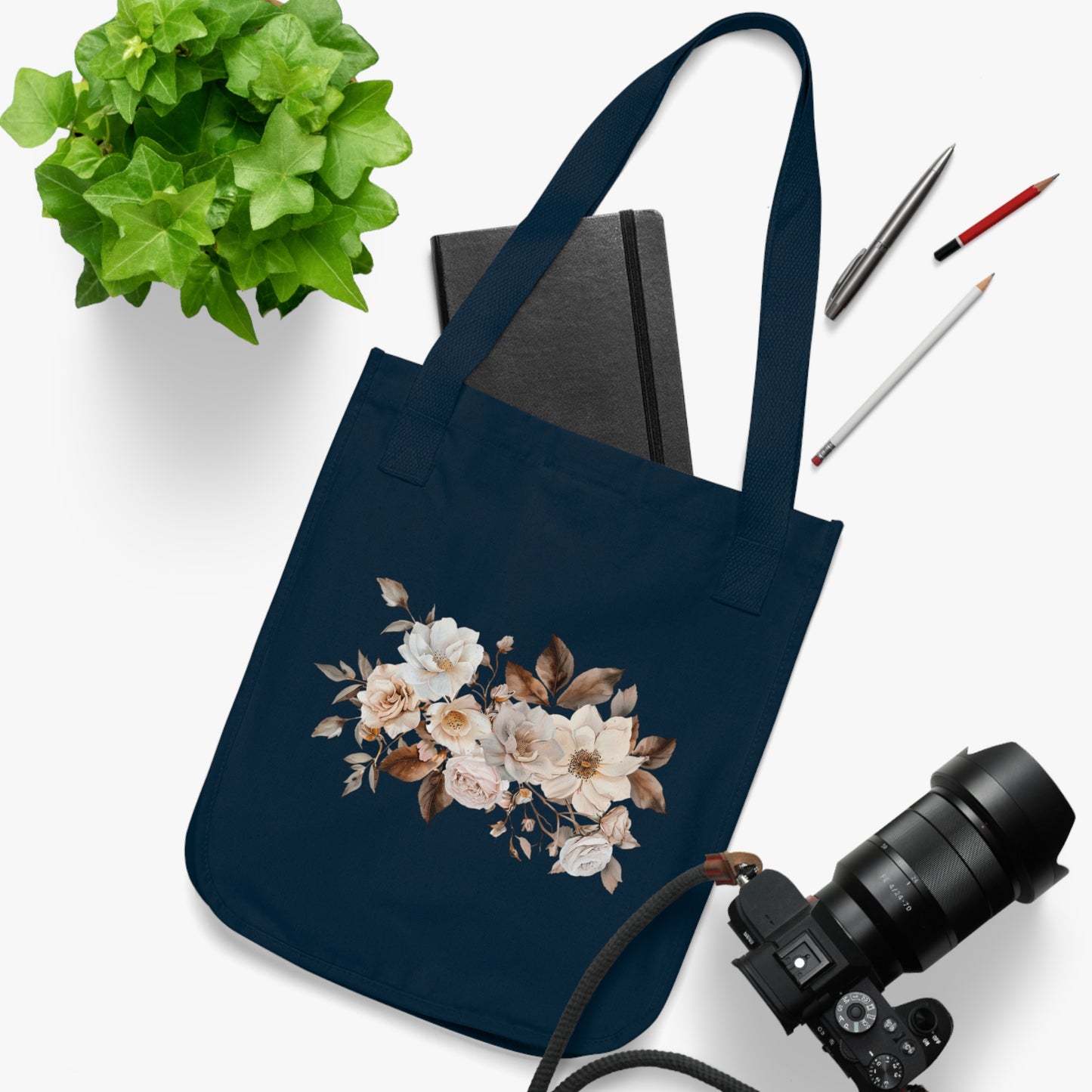 Flowers Angels Floral Organic Canvas Tote Bag - Eco-Friendly Carryall for Everyday Use