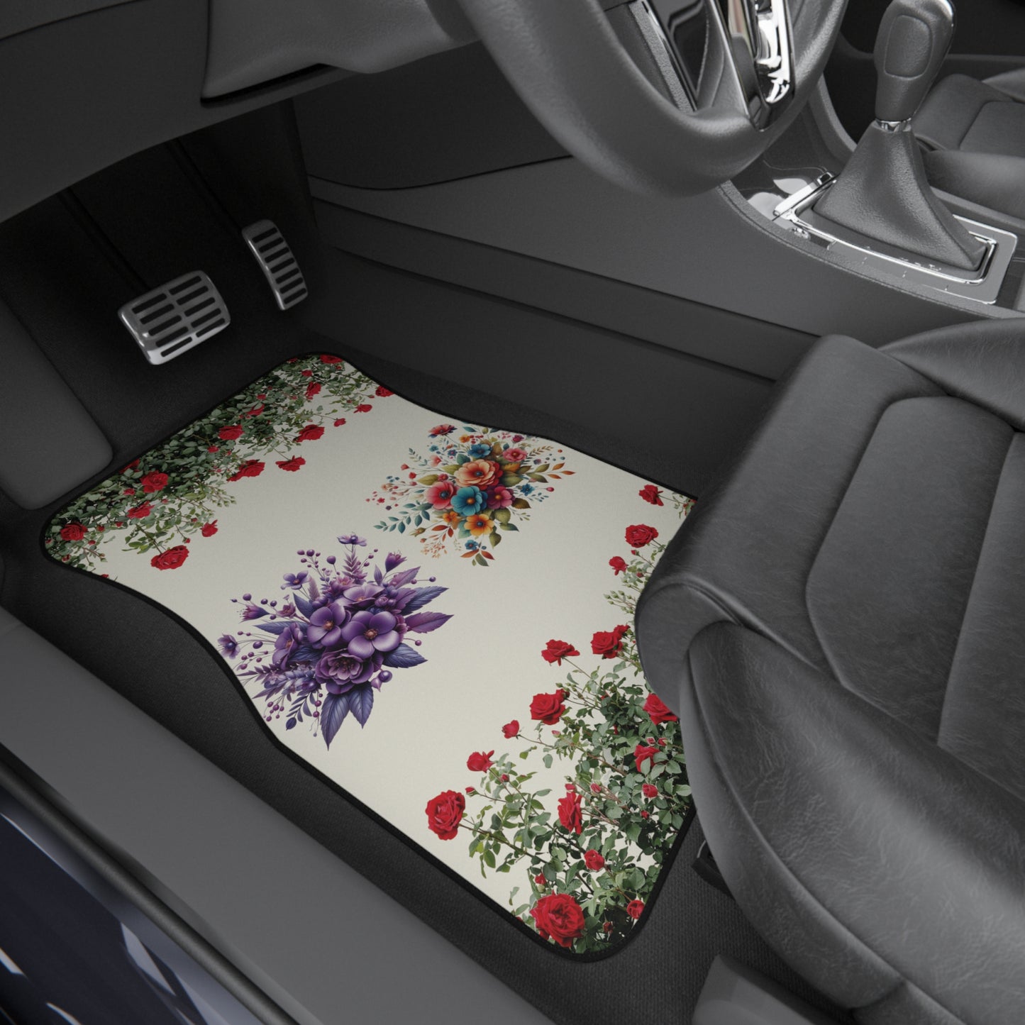 Flowers Purple Beautiful Rose Garden Car Floor Mats – 2-Piece Front Set, Durable & Stylish, Universal Fit