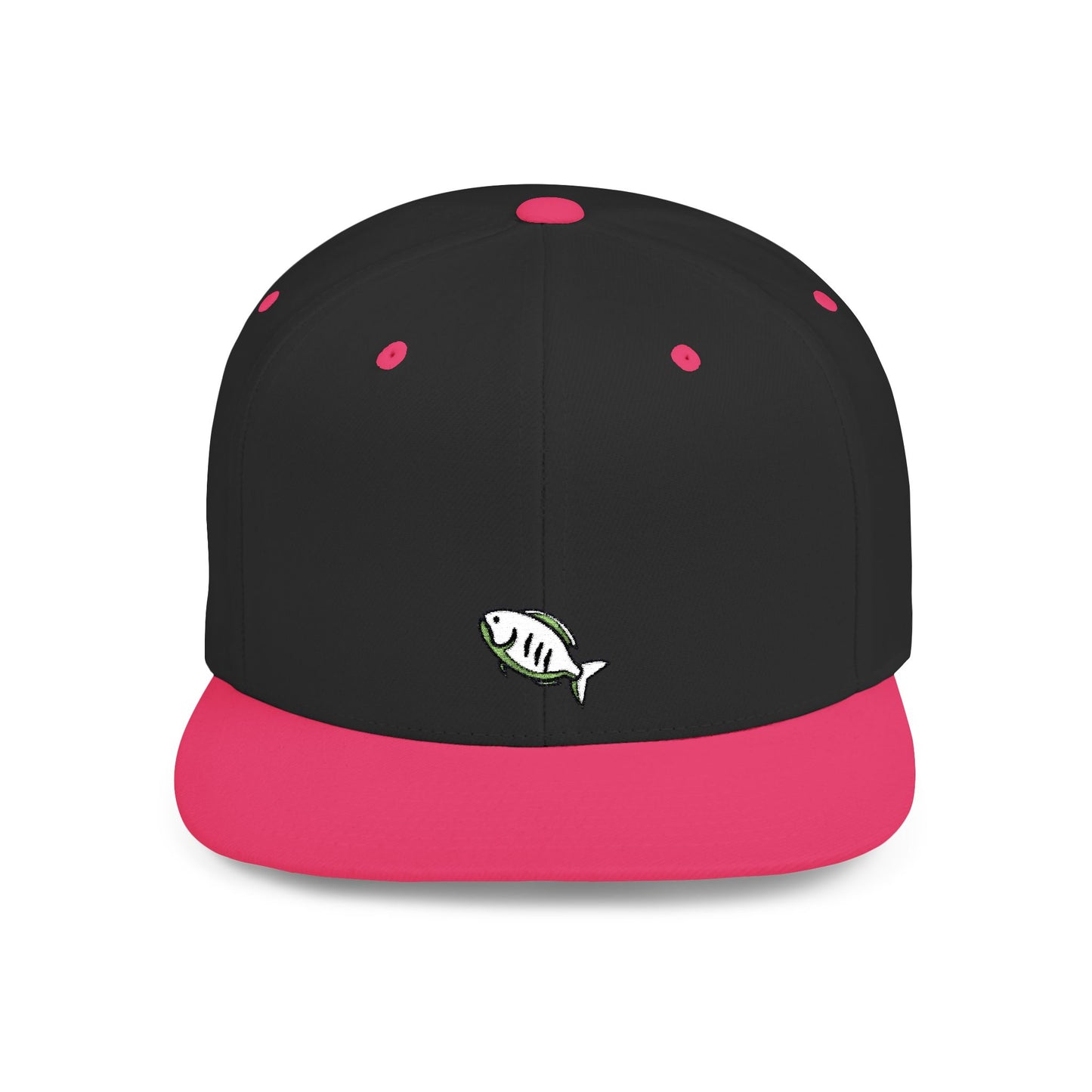 Icons Embroidered White Fish Flat Bill Snapback – Lightweight, Custom Fit, Premium Quality