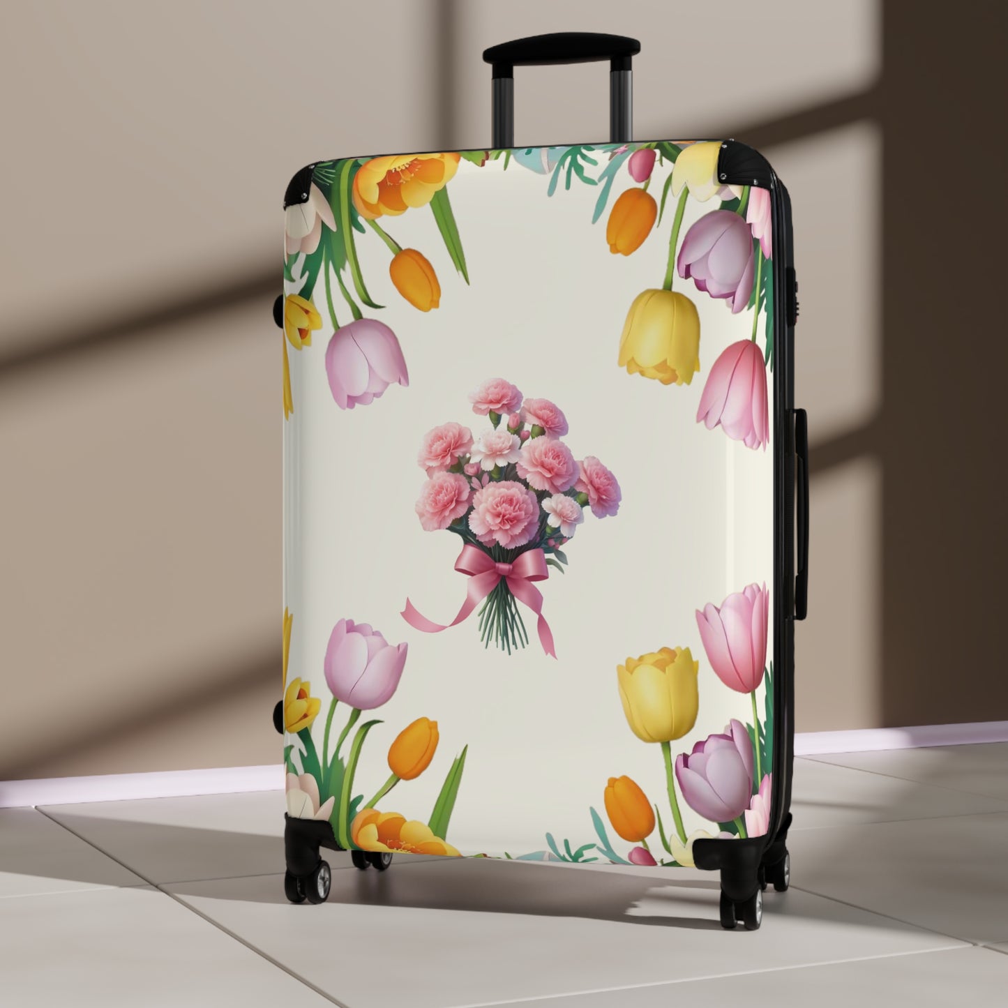Nature Flowers Pink Rose Tulips Background Art Carry-On Suitcase - Stylish Luggage for Travelers
