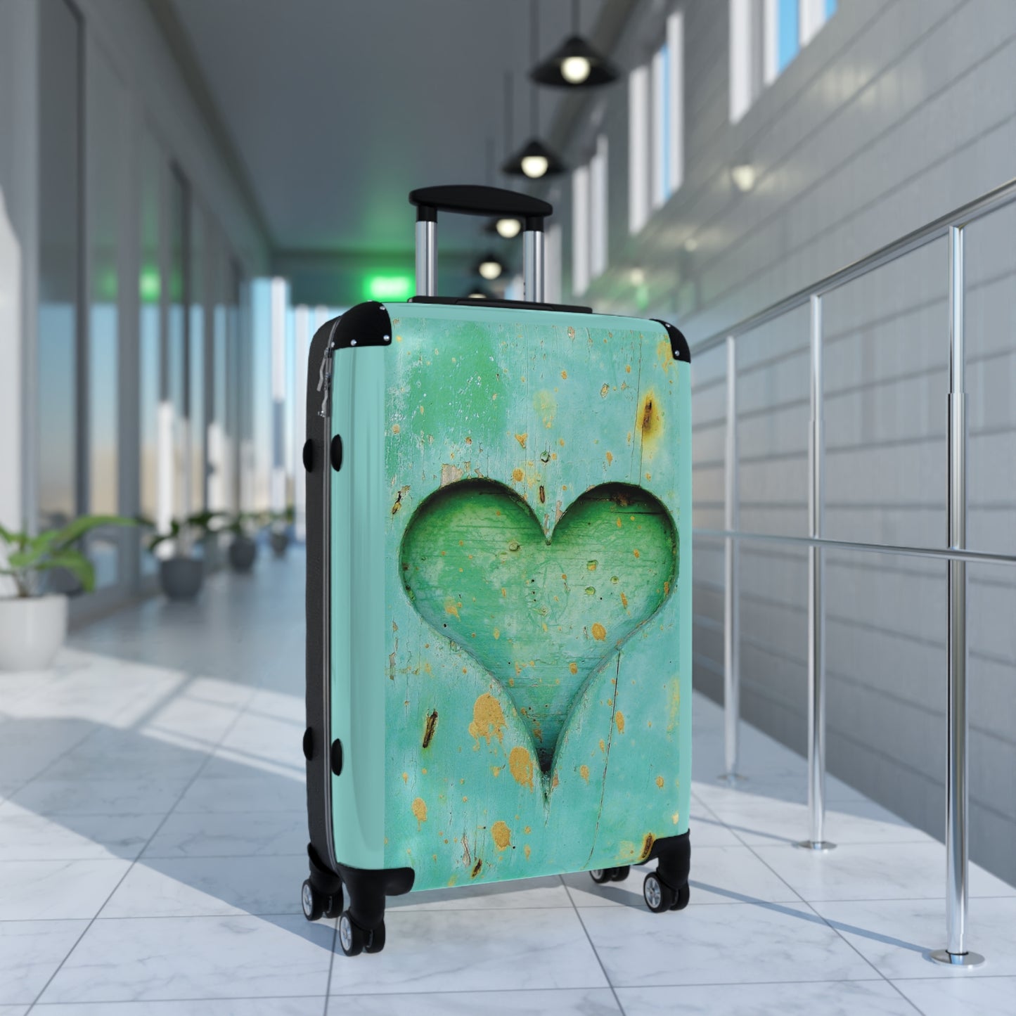 Love Heart Wooden Art Carry-On Suitcase - Stylish Luggage for Travelers