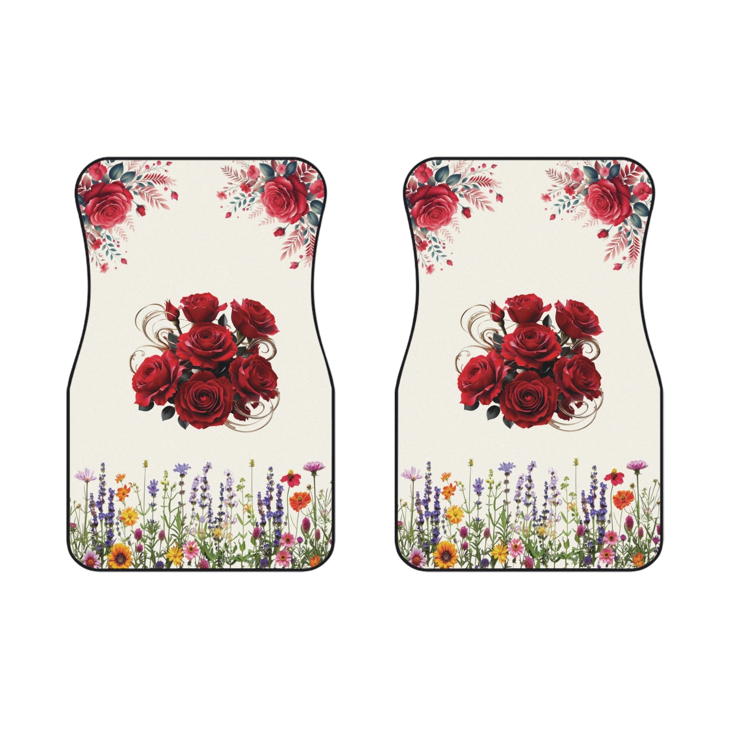 Flowers Red Rose Car Floor Mats – 2-Piece Front Set, Durable & Stylish, Universal Fit